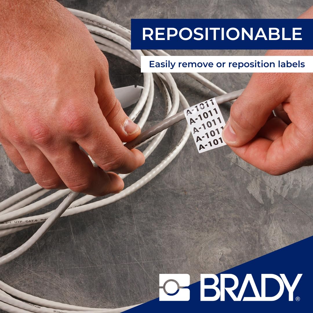 Brady Authentic (M4-7-498) Repositionable Multi-Purpose Vinyl Cloth Labels 0.5" H x 0.5" W Black on White, 240 Labels. for use with The BMP41, BMP51, and M511 Label Printers