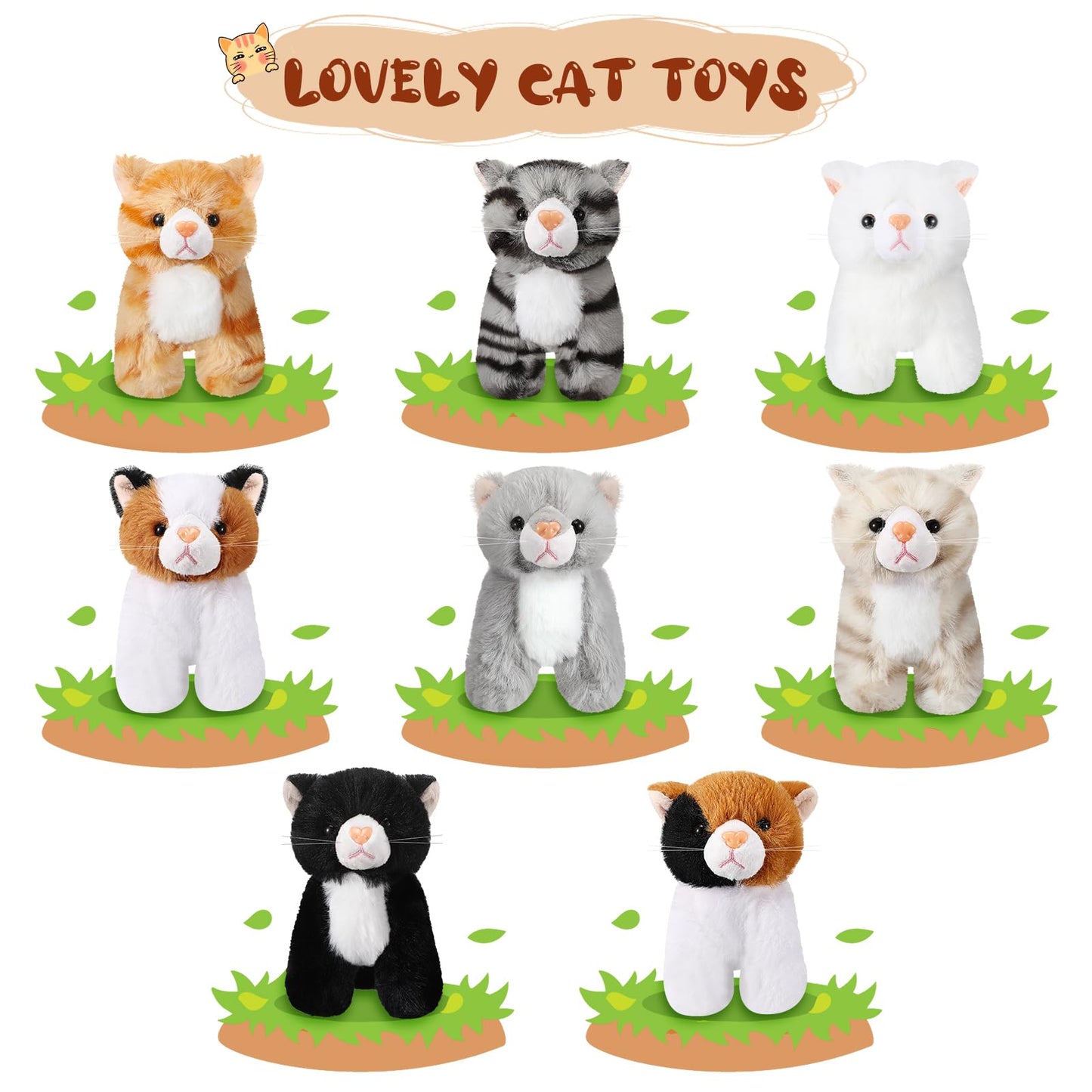 8 Pieces Plush Pets 5 Inch Stuffed Animals Bulk Assorted Cute Stuffed Pet Animal Plush Toys Small Plush Animals for Halloween Kid Classroom School Pet Party Favors Supplies Decoration (Stehende Katze)