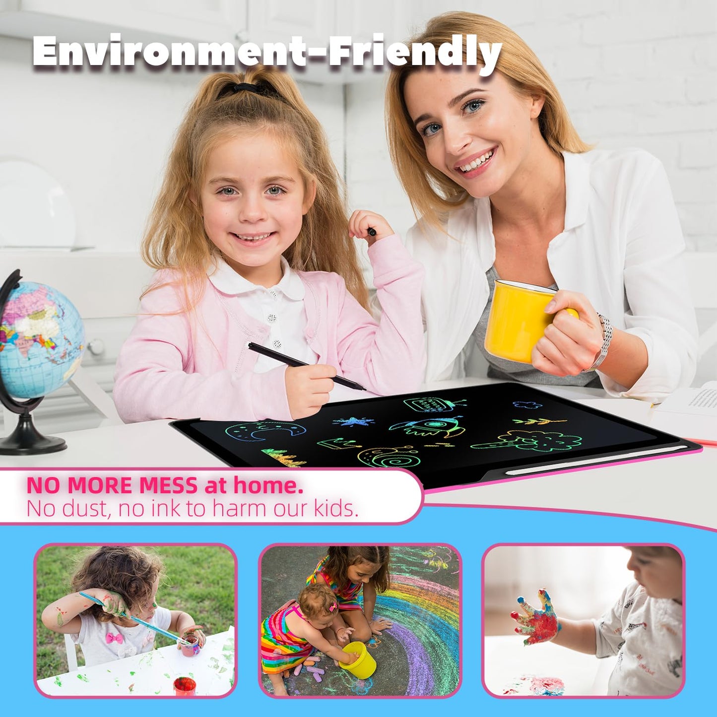 Kinayue LCD Writing Tablet for Kids, Rechargeable Doodle Board,Easter Basket Stuffers,Preschool Learning Toys Christmas Birthday Gift 3 4 5 6 7 Year Old Girls Boys (Pink, 21 Inch)