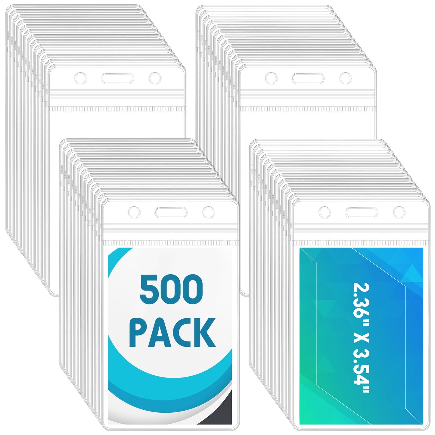 Marspark 500 Pieces Name ID Badge Holders Vertical Clear Plastic Name Tag Badge ID Card Holdes for Lanyard with Waterproof Resealable Zip Transparent PVC Sleeve Cover for Nurse Office School Business