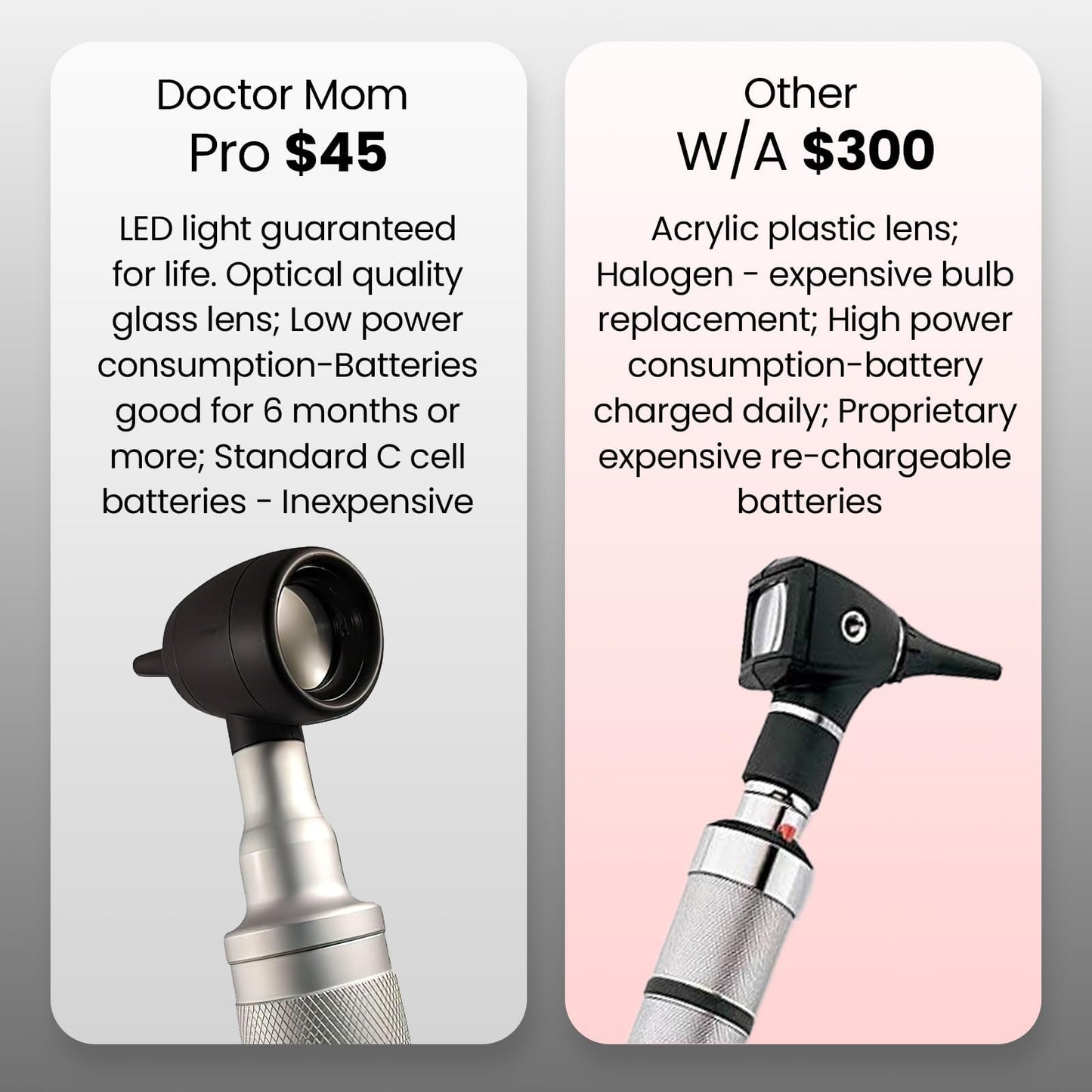 5th Gen Dr Mom Professional Otoscope - Full-Size with Our Largest Lens, Complete with Batteries and Hard Travel Case