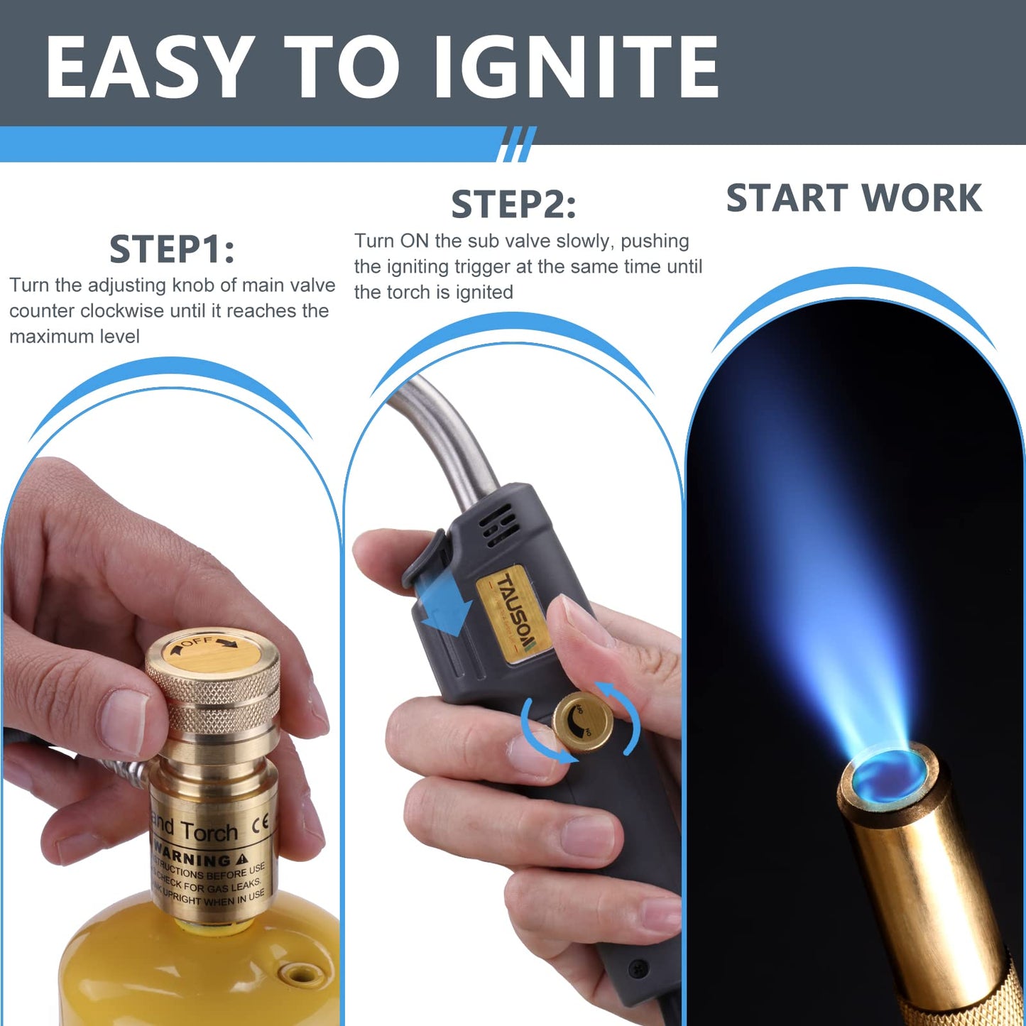 TAUSOM MAPP Map Gas Torch Kit with Holster, Adjustment Knob Trigger Start Propane Hose Torch for Brazing, Soldering, Welding, Plumbing, HVAC
