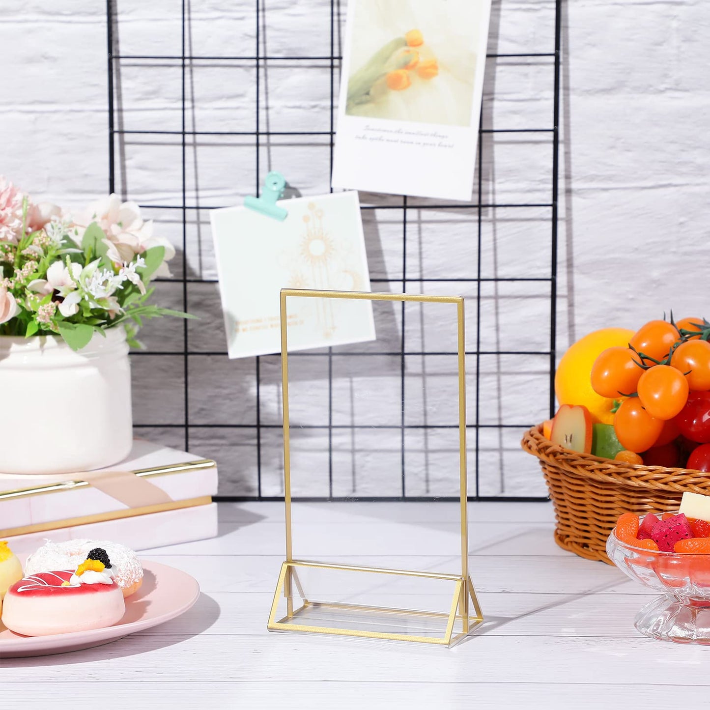 24 Pieces Gold Clear Acrylic Sign Holder Double Sided Menu Holder with Gold Borders Clear Sign Display Holder Acrylic Gold Table Number Holders for Wedding, Cards, and Photo Display (Vertical)