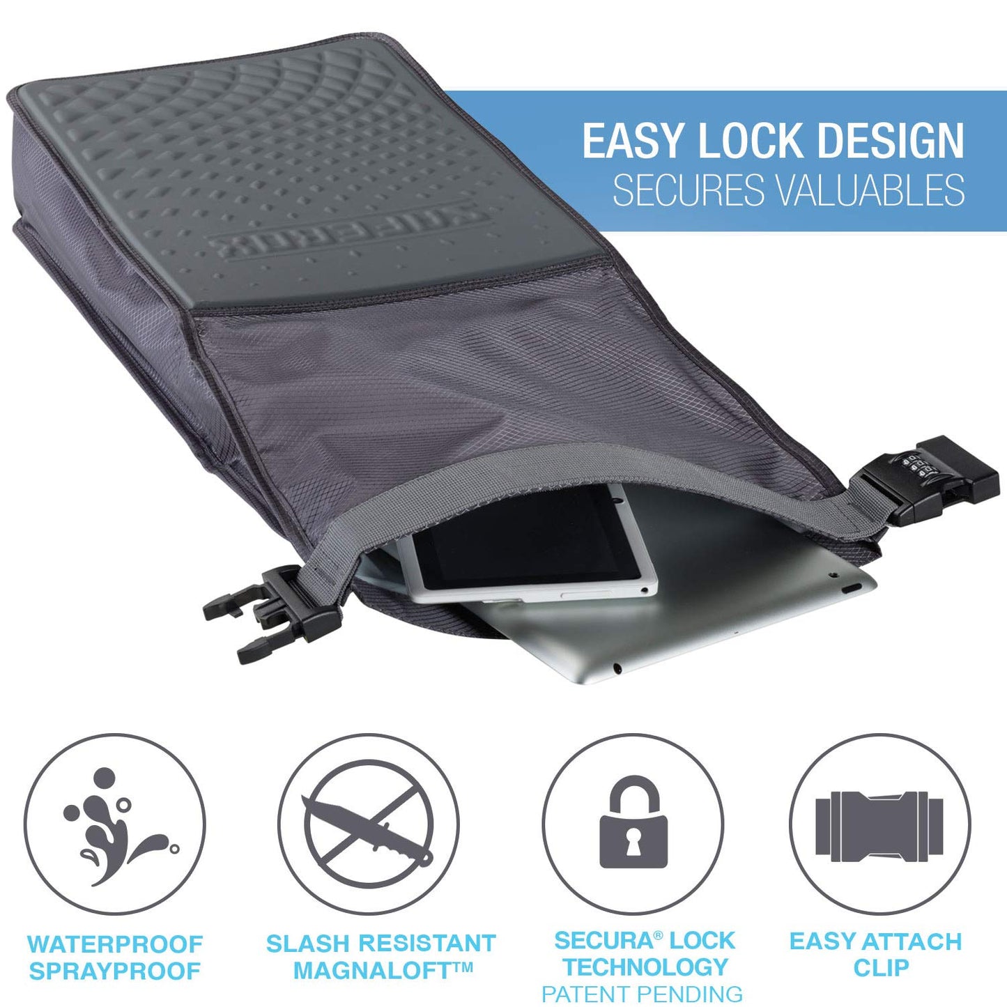 Lewis N. Clark Safebox Portable Safe with Anti Theft Combination Lock and Slash Resistant Material to Protect Wallet, iPhone and Valuables at the Beach, Pool, Camping + Hotel, Small