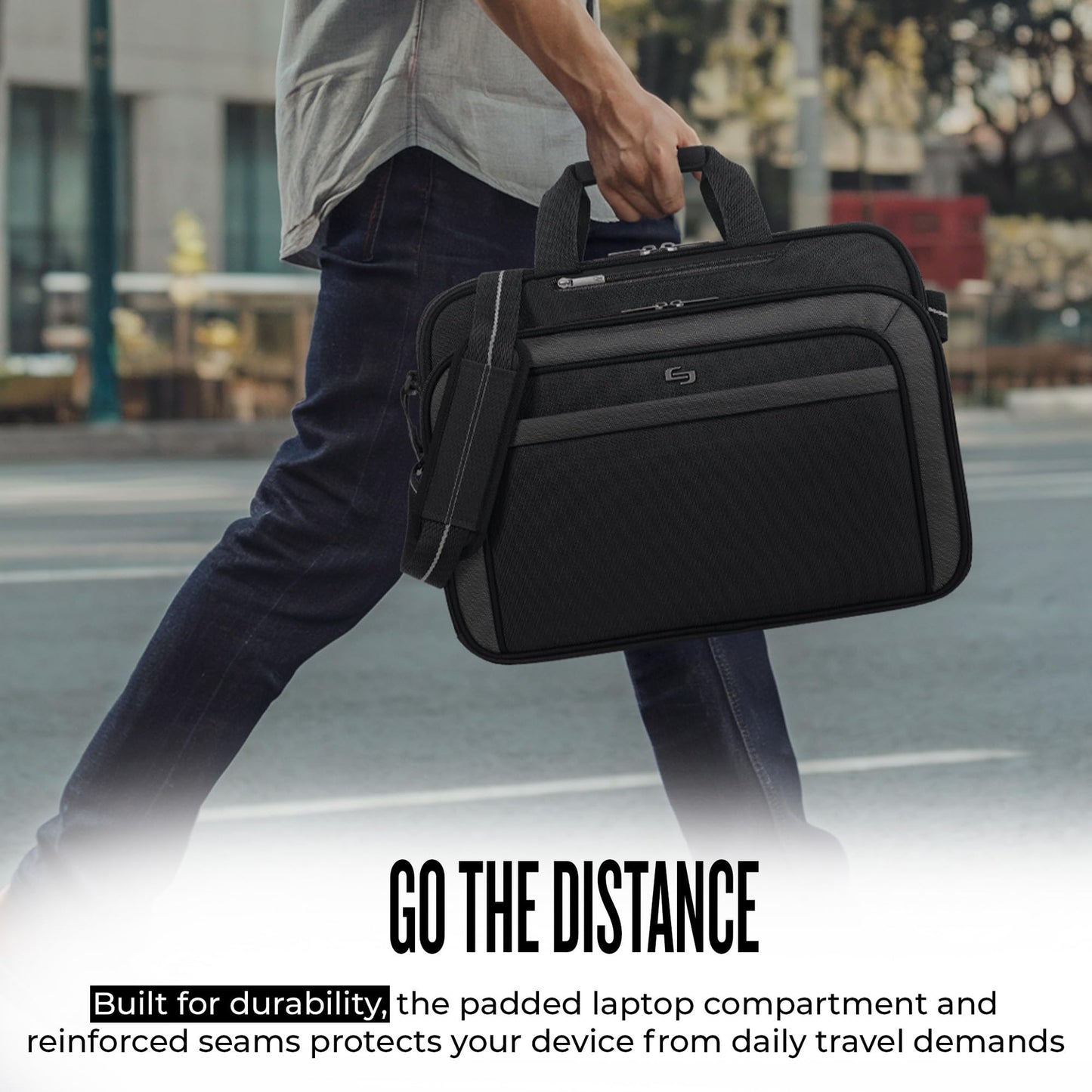 Solo New York Briefcase - Laptop Carrying Bag for Women & Men, Brief for Travel & Work, Front Zippered Pocket, Adjustable Shoulder Strap, Fits 17.3" Computer - Empire, Black