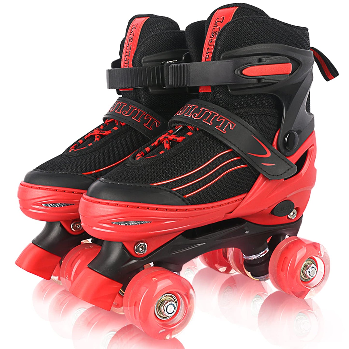 LEJIJIT Adjustable Roller Skates for Boys Girls Toddler Ages 3-12, 4 Sizes for Kids and Youth Adult with Light Up Wheels, Black Red Roller Skates for Sports. (Toddler 7C-10C)