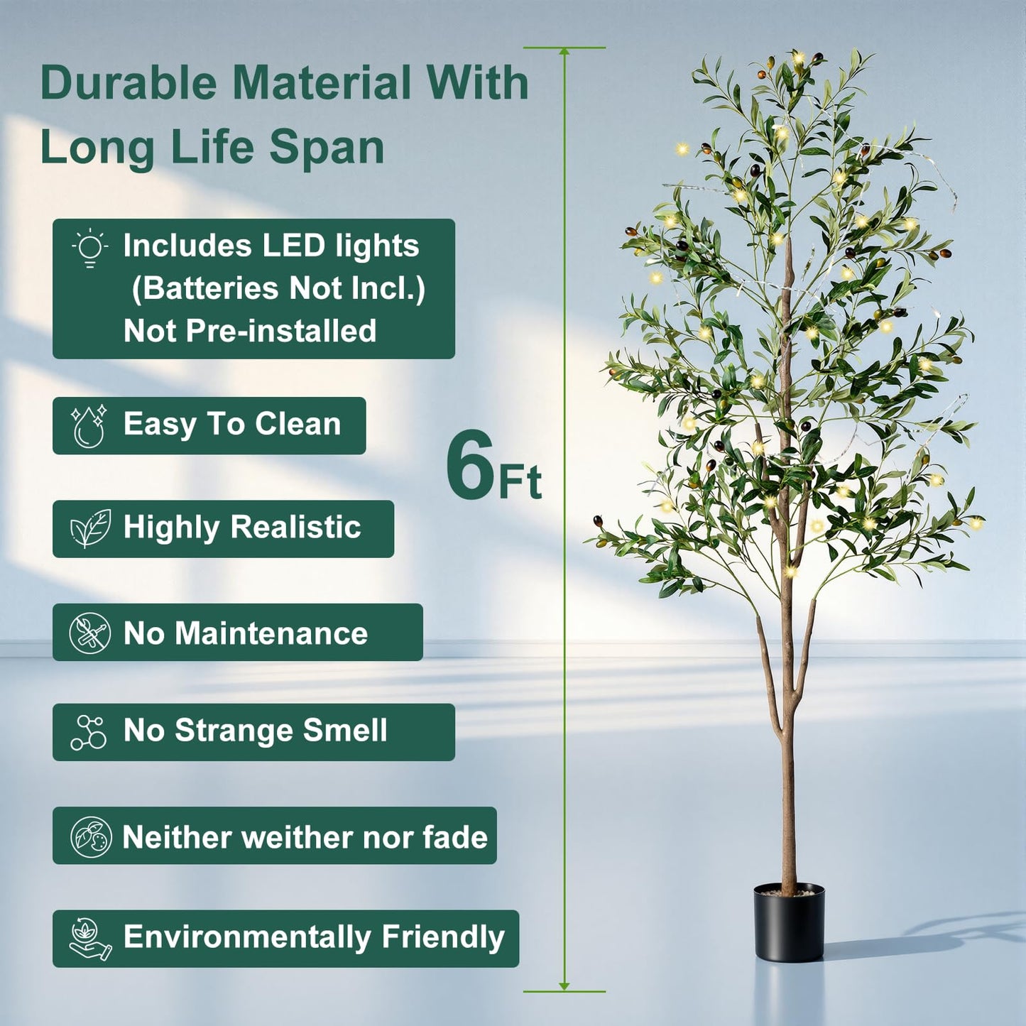 Olive Tree, 6FT Tall Faux Olive Tree with Lights Moss and Planter, Olive Trees Artificial Indoor with Realistic Wood Trunk and Lifelike Fruits, Fake Olive Tree for Home Office Living Room Decor
