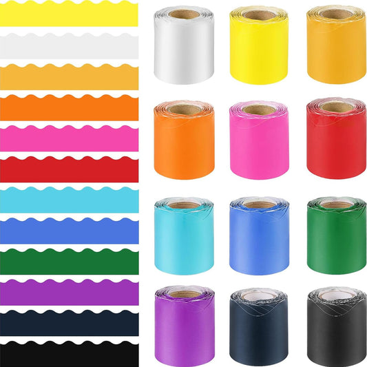 Bulletin Board Borders Set – 12 Rolls 393.6 Ft Colorful Bulletin Board Decorations for Office School Classroom, Bright Bulletin Board Trim for DIY Teachers & Office Bulletin Boards