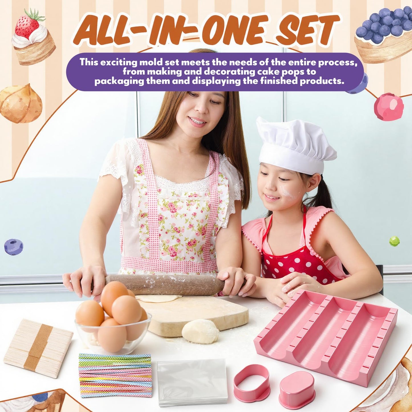 Yiyiring 1 Set Cutter, Cake Pop Mold, Cake Pop Cutter and Pusher Press Set with Tray and 3 Types of Packaging Accessories, Baking Tools for Home, Birthday, Parties, Wedding Desserts(2 Pcs,Cakesicle)