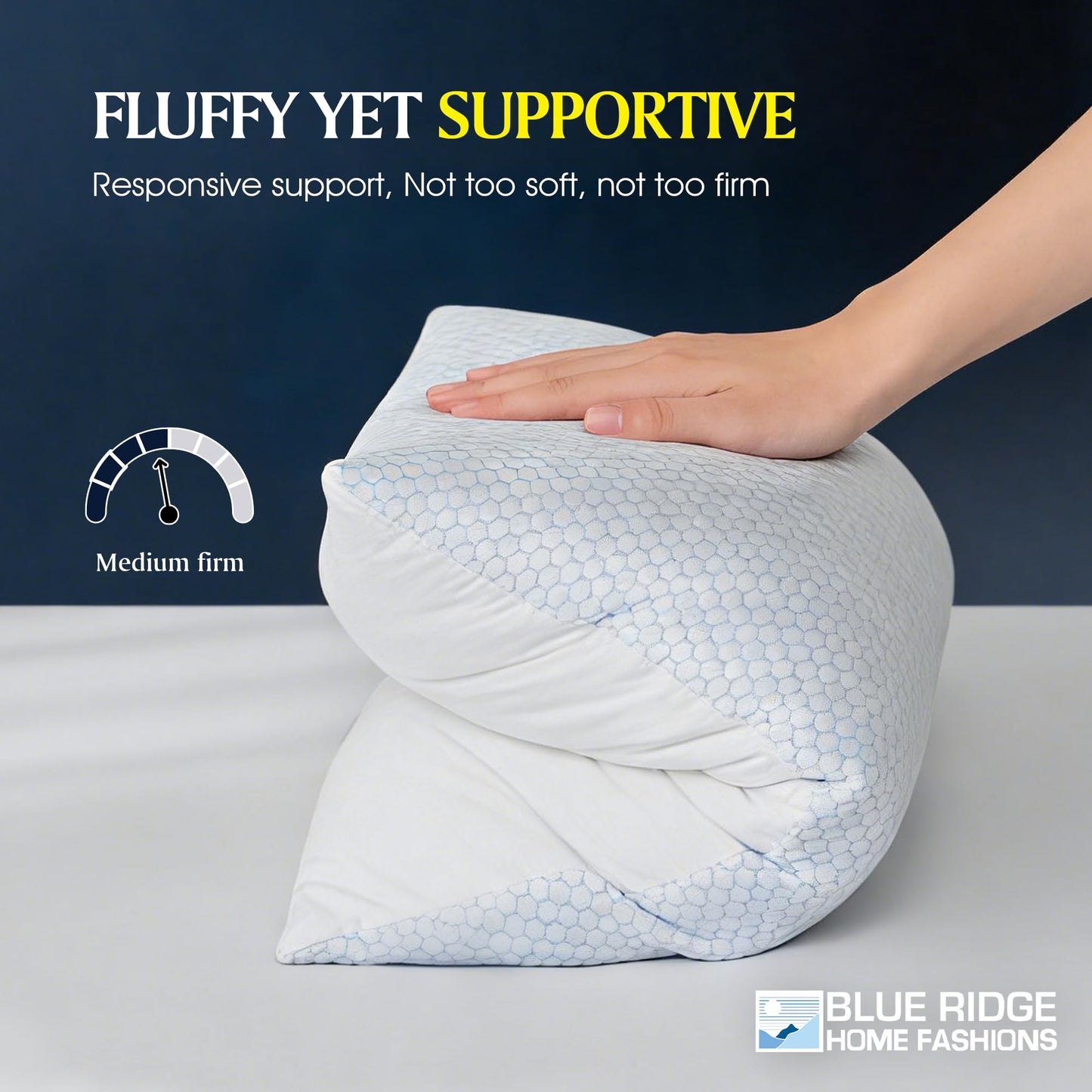 Blue Ridge Home Fashions Cooling Pillows Queen Size Set of 2, Dual-Sided Cooling & Breathable Cotton Design, Down Alternative Pillows for Hot Sleepers, Soft Support for Side, Back & Stomach Sleeping