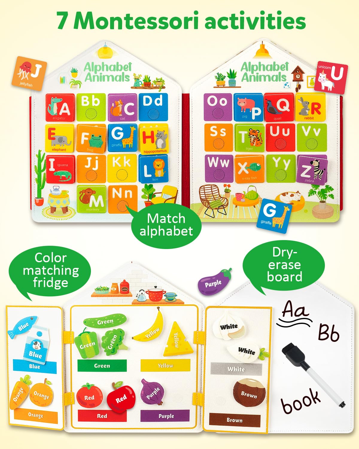 Coogam Toddler Felt Montessori Busy Book, Activity Sensory Boards Fine Motor Skill Quiet Book Car Travel Autism Toys Preschool Learning Educational Toy Gift for Kids