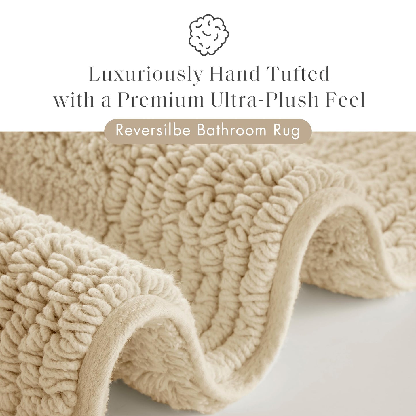 Madison Park Splendor Reversible 100% Cotton Tufted Bathroom Rug-3000 GSM Hotel Quality Luxurious Plush Medium Pile Bath Mat Absorbent, Quick Dry, Shower Room Décor, 24x60 Natural