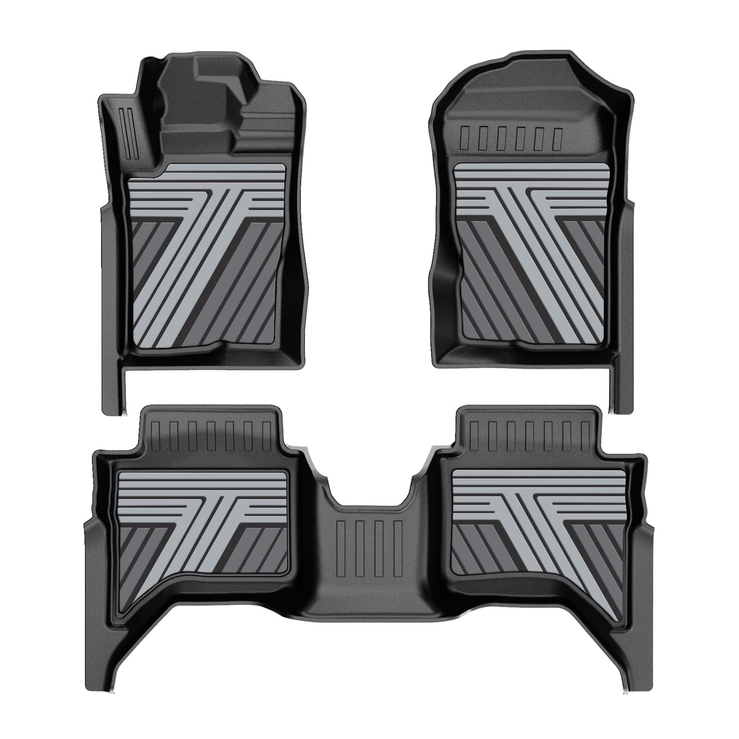 AOMSAZTO Floor Mats for Ford Ranger SuperCrew Cab 2024 2025 2026, 1st & 2nd Row All Weather Protection Car Liners Waterproof Anti Skid Mats (Gray)