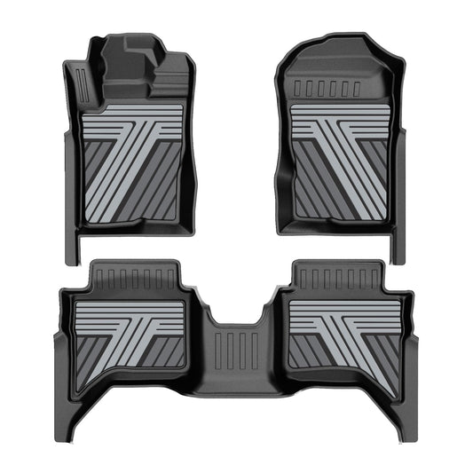 AOMSAZTO Floor Mats for Ford Ranger SuperCrew Cab 2024 2025 2026, 1st & 2nd Row All Weather Protection Car Liners Waterproof Anti Skid Mats (Gray)