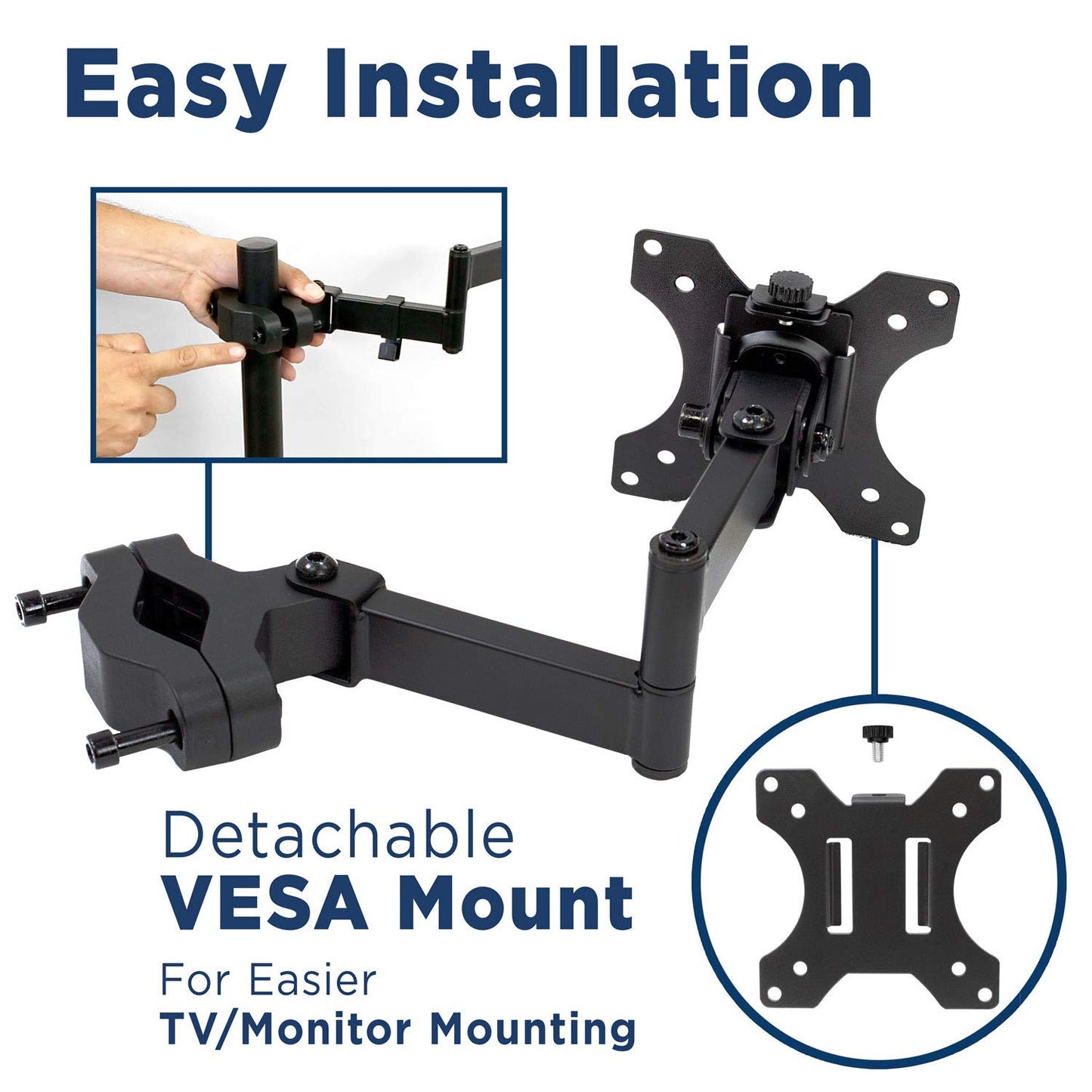 Mount-It! Universal Full Motion Steel Pole Mount with Articulating Arm and Removable VESA Plate for 17 to 32 Inch Monitors & TVs, VESA 75x75 & 100x100 Compatible, Black (MI-391)