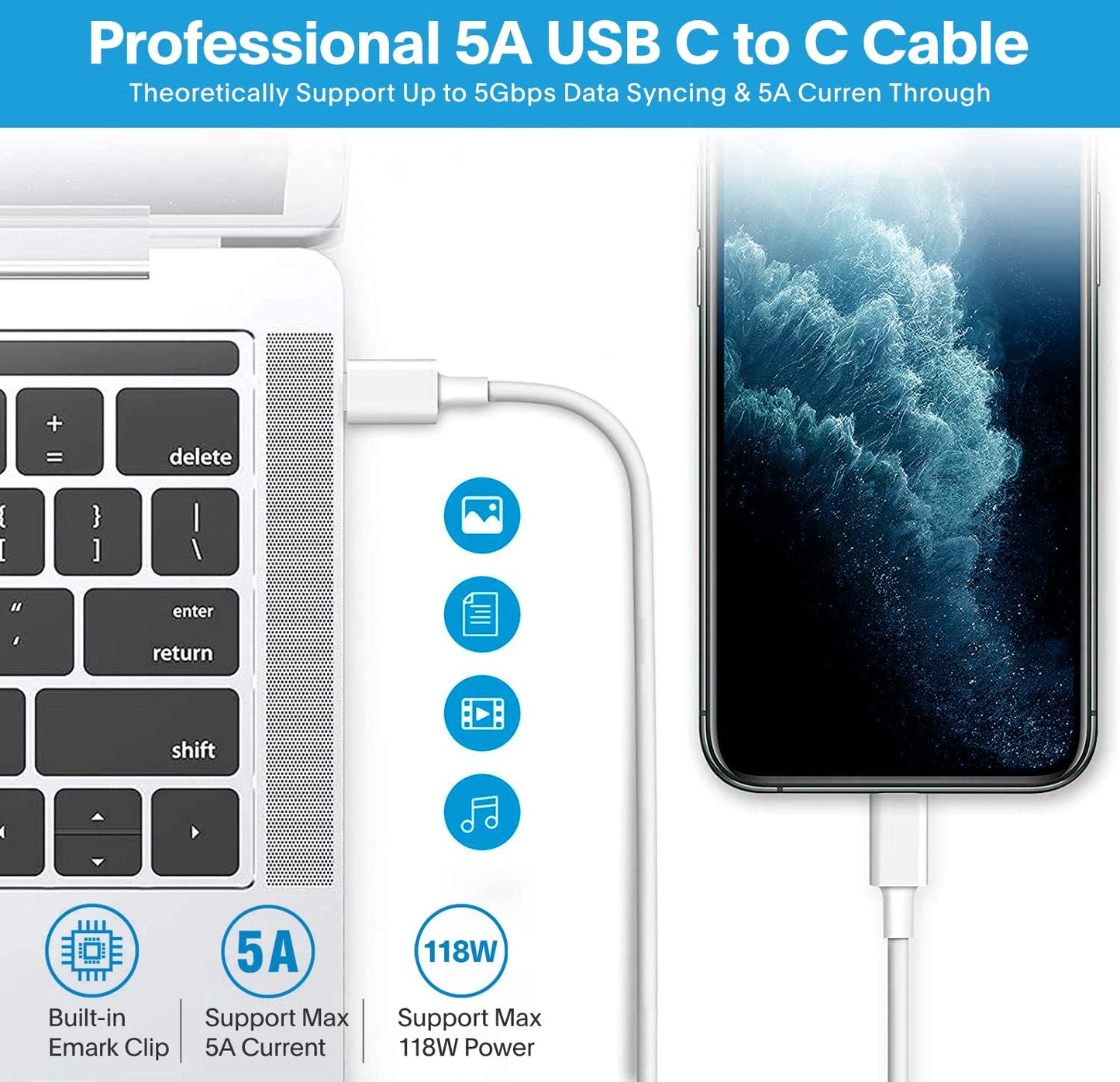 Mac Book Pro Charger - 118W USB C Fast Charger Power Adapter Compatible with USB C Port MacBook Pro/MacBook Air 16 15 14 13 Inch, New iPad Pro and All USB C Device, Included 6.6ft USB C Charge Cable
