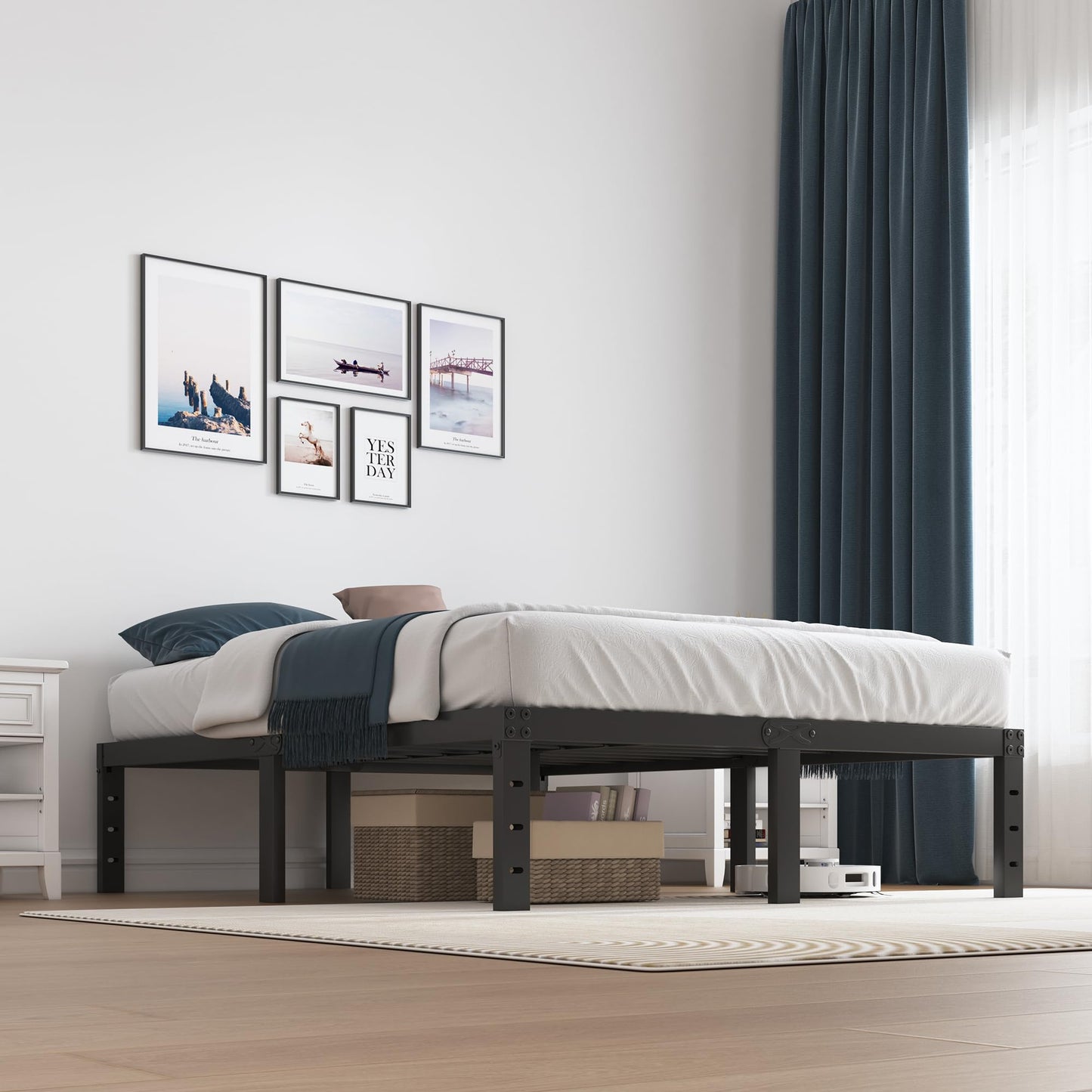 SHLAND Full Size Bed Frame, 14 Inch Heavy Duty Metal Platform Bed Frame No Box Spring Needed, Storage Space, No Noise, Easy Assembly