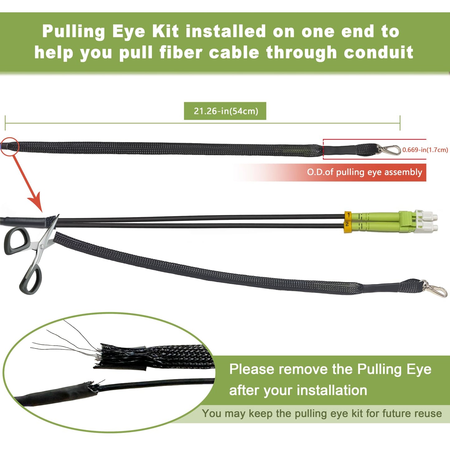 100ft/30m OD-5mm Industrial TPU 40Gb 100Gb OM5 Fiber LC to LC Outdoor Armored Fiber Patch Cable, Duplex Multimode Wideband Fiber Optic Cable, 50/125, LC-LC with Pulling Eye Kit Installed on one end