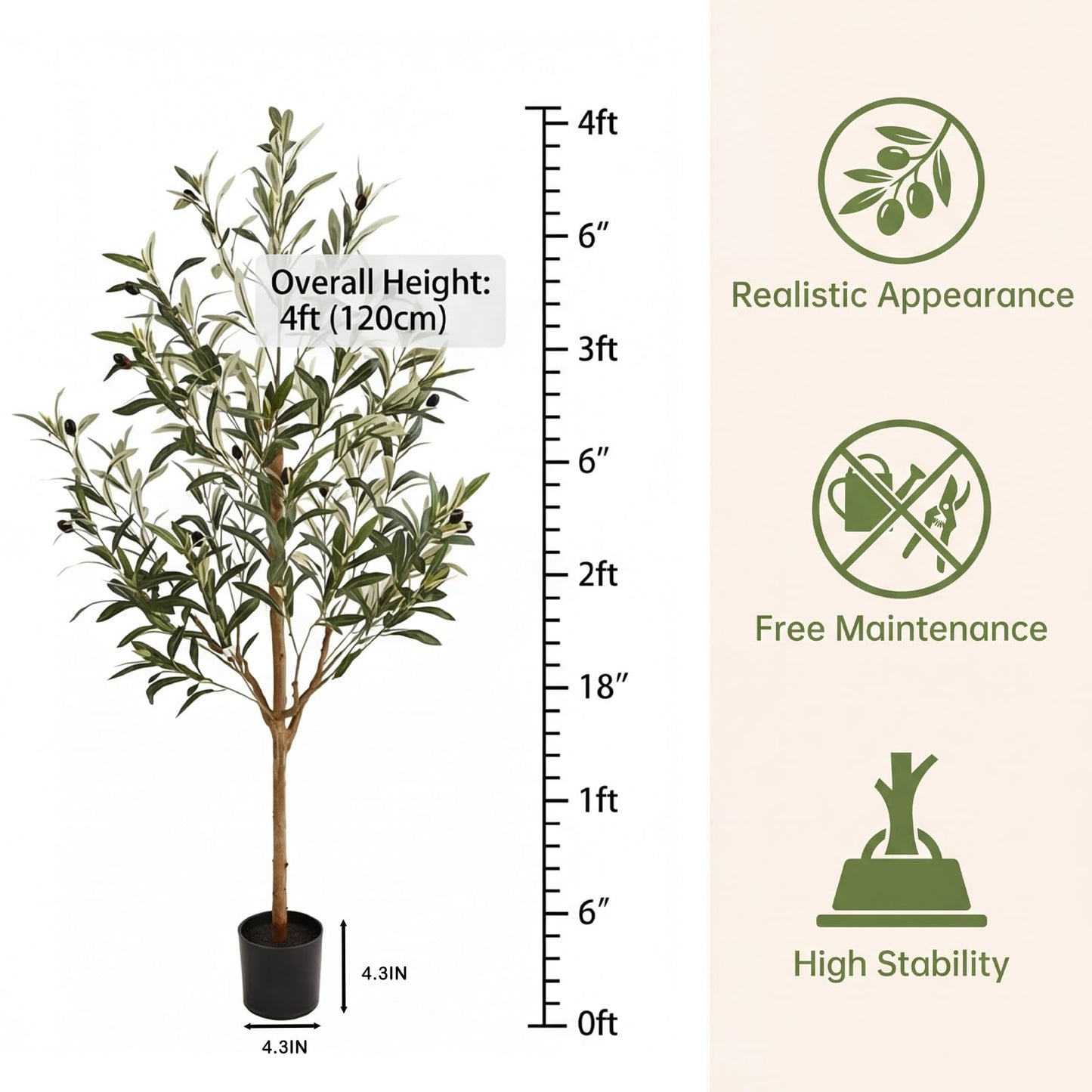 Huhemy 4FT Olive Trees Artificial Indoor,Fake Olive Tree with Natural Wood Trunk and Olive Branches and Lifelike Fruits,Faux Olive Tree for Home Office House Living Room Decor.
