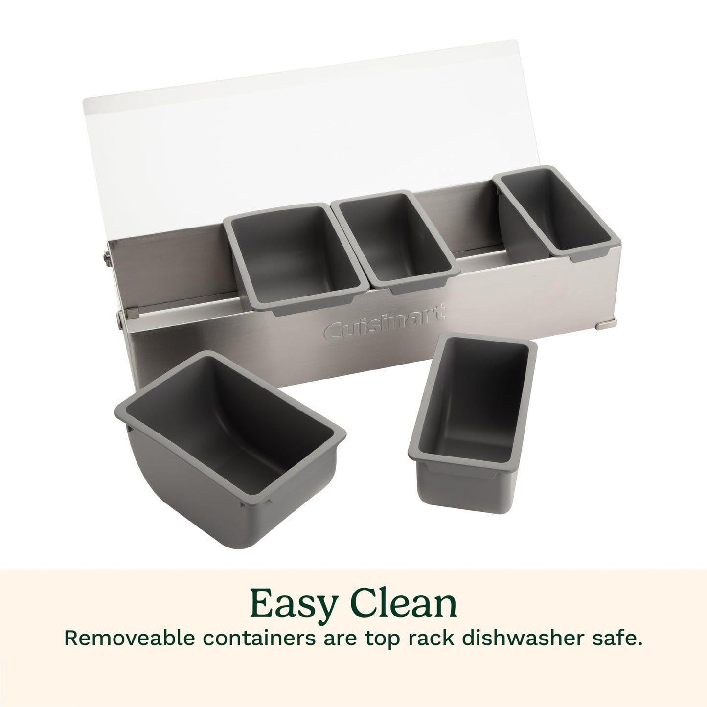 Cuisinart Condiment & Topping Station, 5 Dishwasher Safe Containers for Toppings & Condiments, Versatile Fresh Food Prep Station with Clear Lid, Perfect for BBQs, Burgers, Tacos, Pizza & Omelets