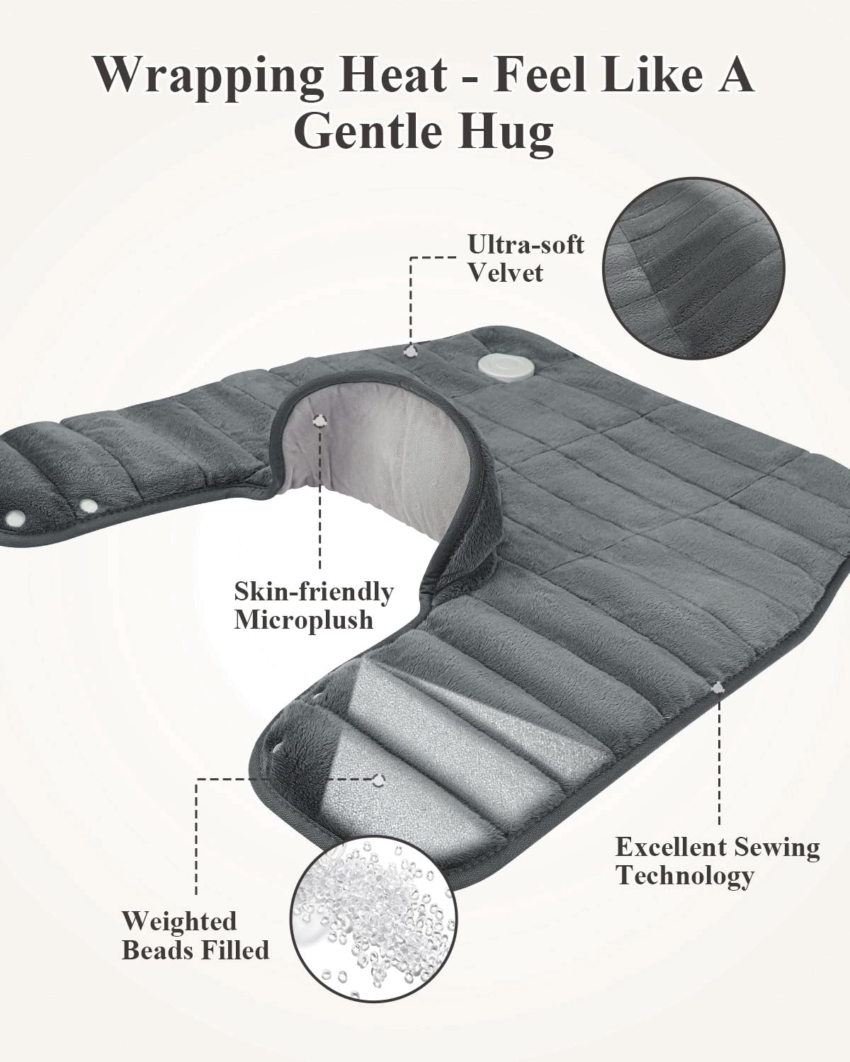 Heating Pad for Neck and Shoulders and Back, Mothers Day Gifts for Mom, 24 x 23 XL Large Electric Heated Wrap for Pain Relief, Gifts for Her Him, 2lb Weighted, 6 Heat Settings, 4 Timers, Silver Grey