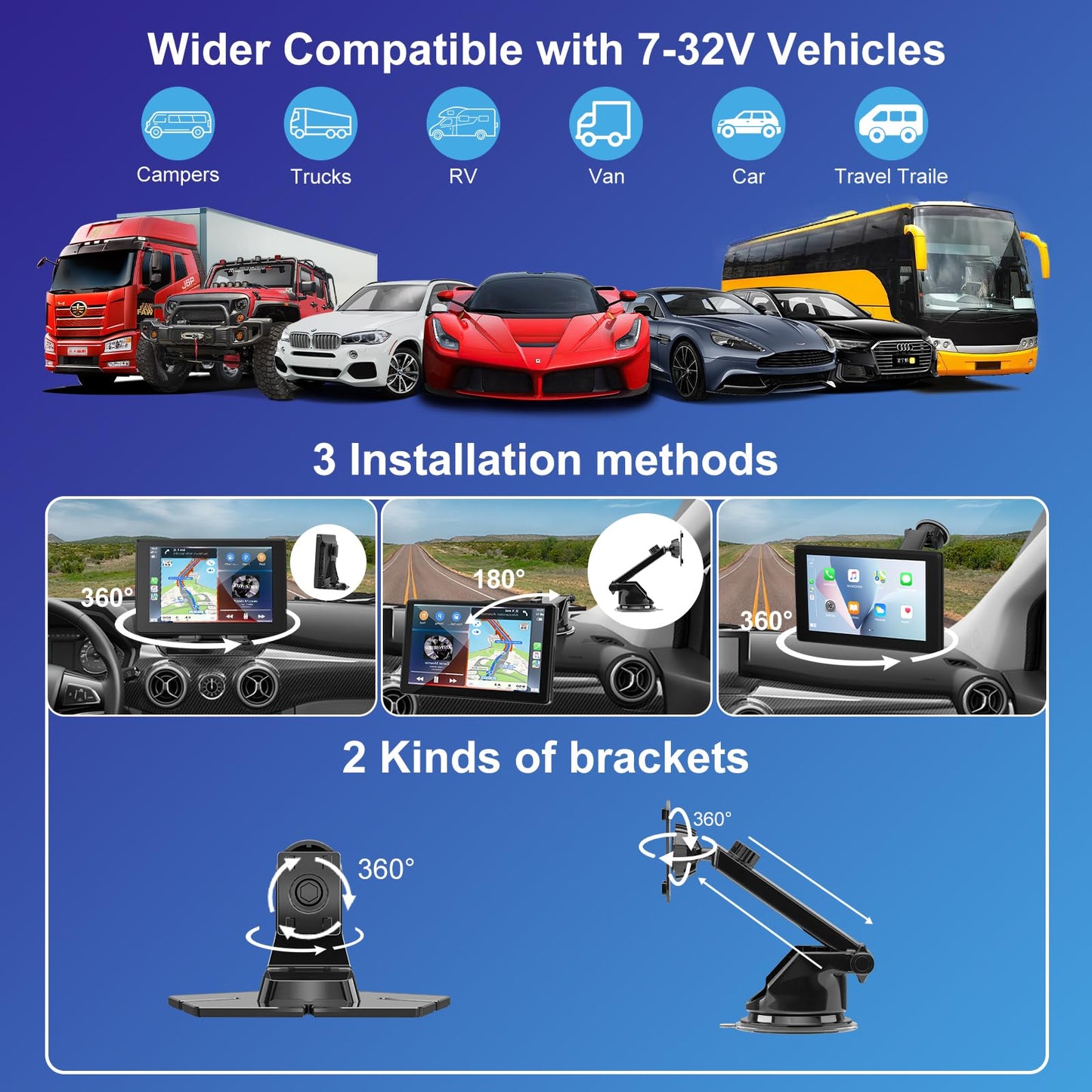 10.1" CarPlay Screen for Larger Vehicles - Wireless Car Stereo Touchscreen for Apple Carplay & Android Auto, 4K Dash Cam, HD Backup Camera, GPS, Mirror Link, Siri, BT, AUX-Ideal for SUVs, Trucks, Vans