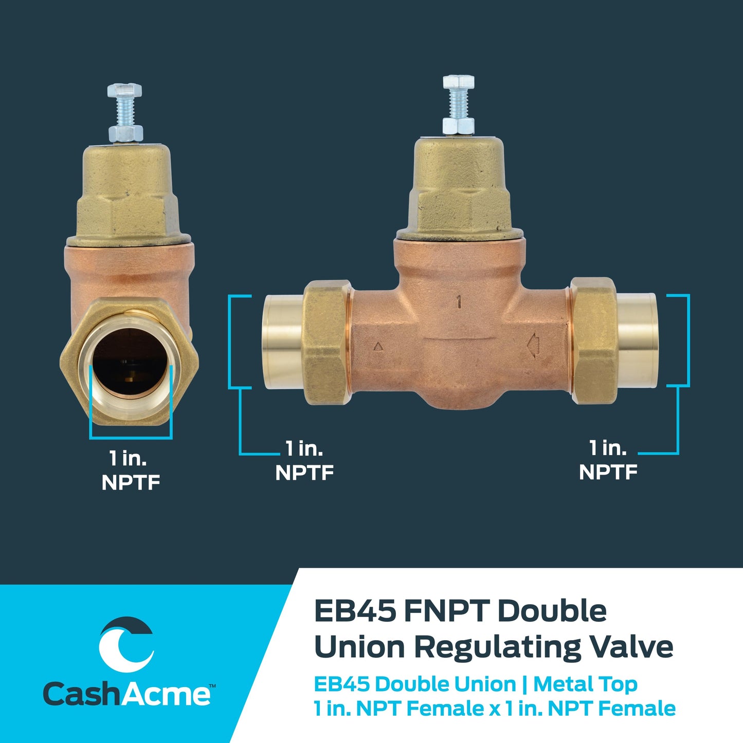 Cash Acme EB45 Pressure Regulating Valve, Double Union, 1 Inch NPT Female, Metal Top, 60 PSI, PVA20M-DUTH-60