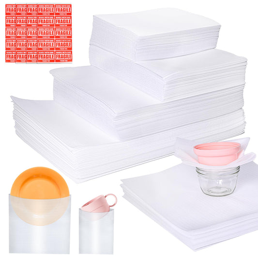 540Pcs Dish Packing Supplies for Moving, 270 Cushion Foam Wrap Pouches & Sheets 4 Sizes (16x12", 12x12", 12x7.8", 7.8x7.8") with 270 Fragile Stickers Plate Packing Sleeves for Fragile Shipping Storage