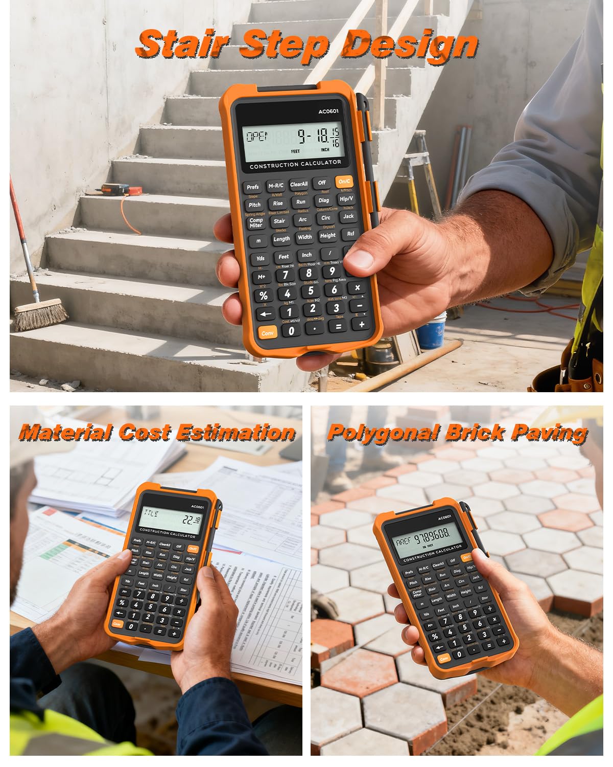 Construction Calculator with Writing Tablet Industrial & Scientific ROATEE Engineering Calculator for Contractor, Concrete Pocket Feet-inch-Fraction Calculators for Carpenter, Framer, Remodeler