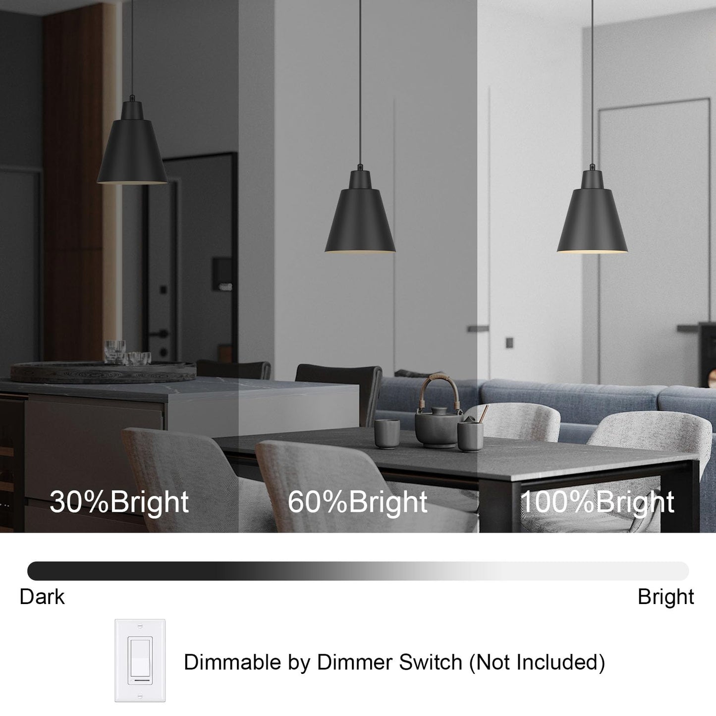 Aoceley Industrial Pendant Lights, Black Pendant Light Fixtures, Vintage Kitchen Island Light with Black Metal Shade, Farmhouse Pendant Lights for Dinning Table Bedroom Bar - Black, 3 Packs
