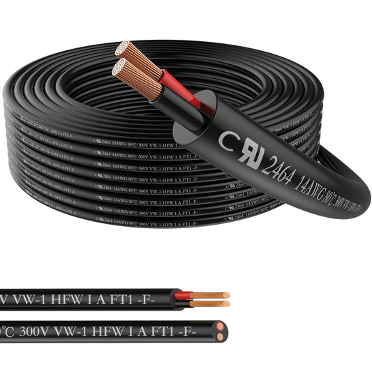 14 Gauge 2 Conductor Electrical Wire, 50ft PVC Case Stranded Low Voltage 2 Wire Cable, 14/2 Tinned Copper Hookup Wire, Flexible Extension Power Cord for LED Lamp Lighting Speaker Automotive UL Listed