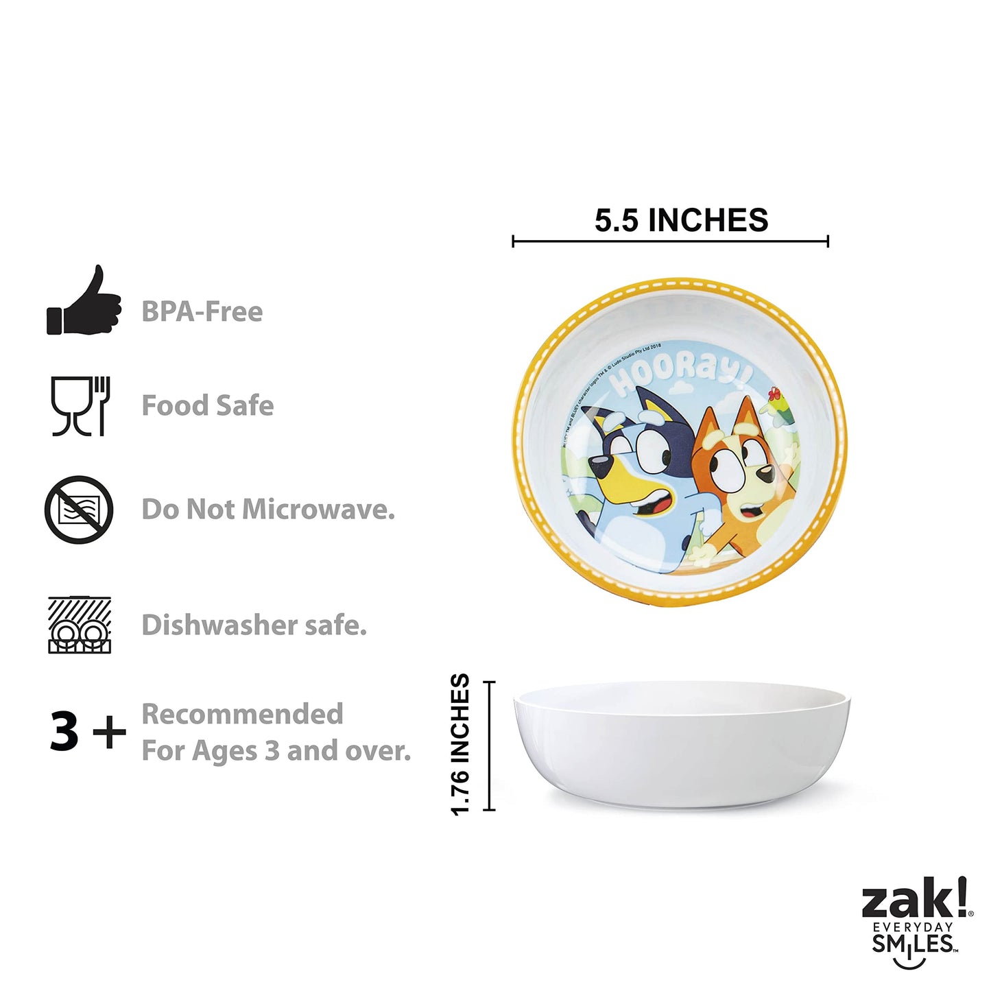 Zak Designs Bluey Kids Dinnerware Set Includes Plate, Bowl, Tumbler, Water Bottle, and Utensil Tableware, Made of Durable Material and Perfect for Kids (6 Piece Gift Set, Non-BPA)
