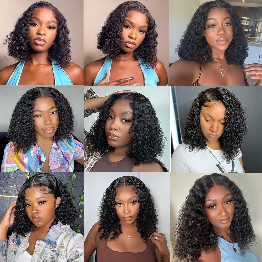 virginess Wear and Go Glueless Wigs Human Hair Pre Plucked Pre Cut Deep Wave Curly Bob Wig Human Hair Lace Front Wigs for Black Women 4x4 Lace Closure Human Hair Bob Wigs Glueless 14 Inch
