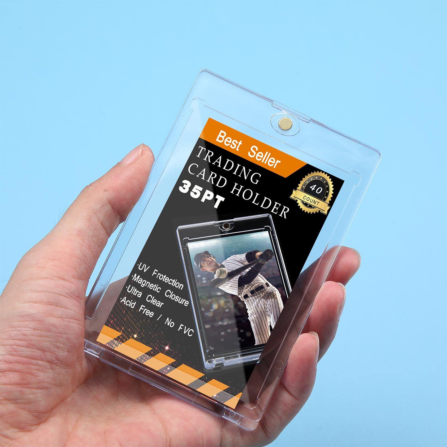 40 Pieces Thick Magnetic Card Holder 35pt Hard Plastic Protector Standard Thickness Trading Cards Sleeves for Collectible Trading Baseball, Sports, Game, Playing, Credit
