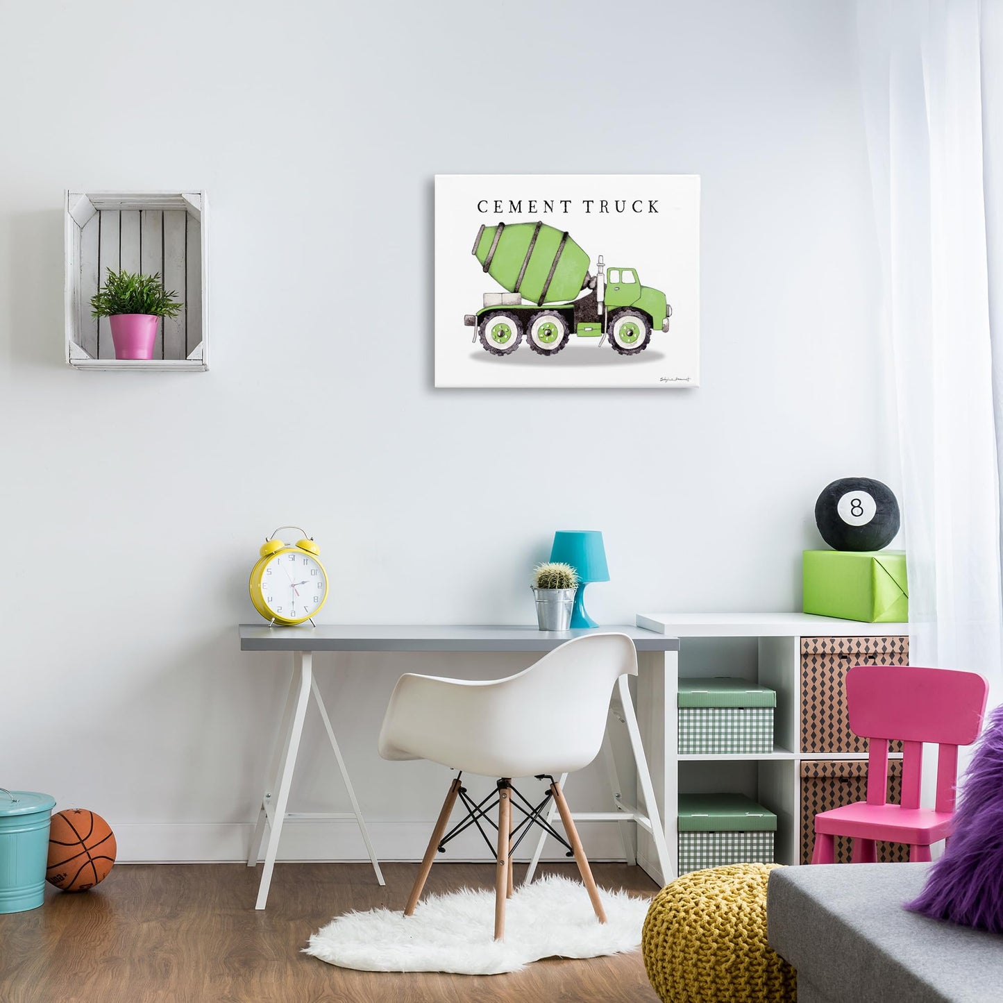 Stupell Industries Green Cement Truck Mixer Classic Construction Vehicle, Designed by Stephanie Workman Marrott Canvas Wall Art, 24 x 30, Off-White