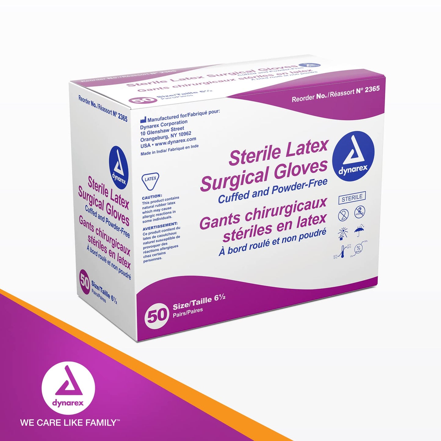 Dynarex Sterile Disposable Latex Surgical Gloves, Powder-Free and Sterile, Packaged in Pairs, Professional Medical and Healthcare Use, Veterinary Clinic, Bisque, Size 6.5, 1 Box of 50 Pairs of Gloves