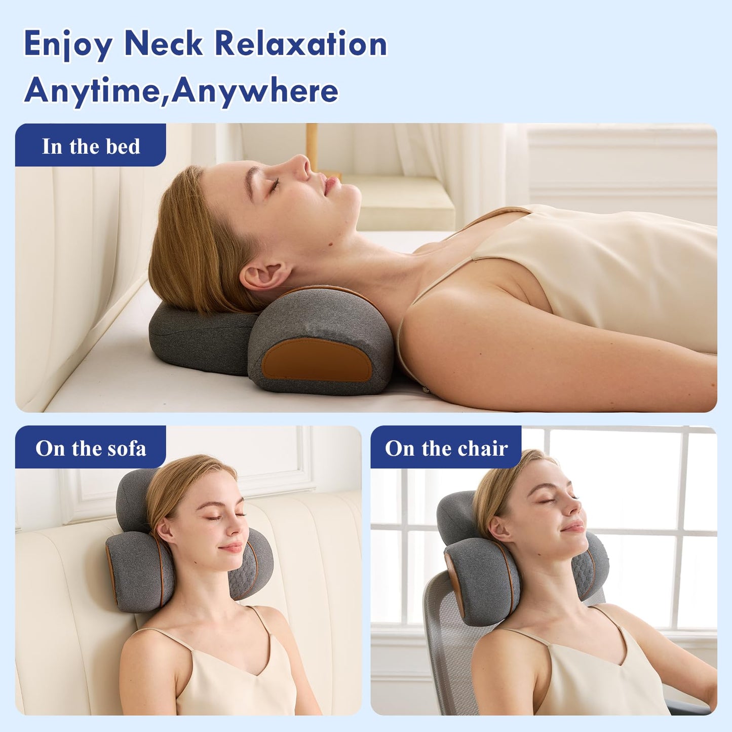Huieo 3 in 1 Heated Neck Massage Pillows with Heat for Pain Relief Deep Tissue, Cervical Neck Hump Corrector, Plug-in Pillow Supports