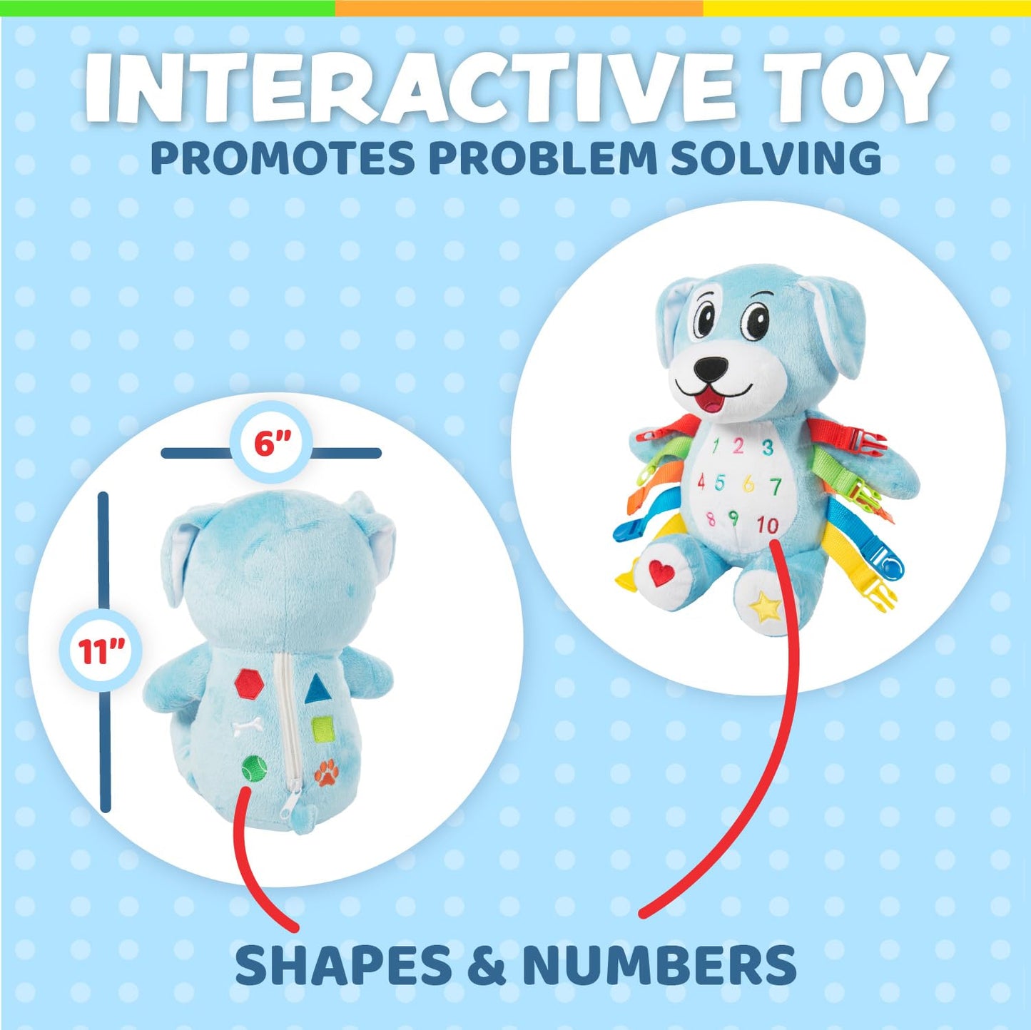 Buckle Toy - Barkley Dog - Plush Animal Learning Toy - Develop Fine Motor Skills - Counting and Color Recognition - Perfect Travel Toddlers Essentials