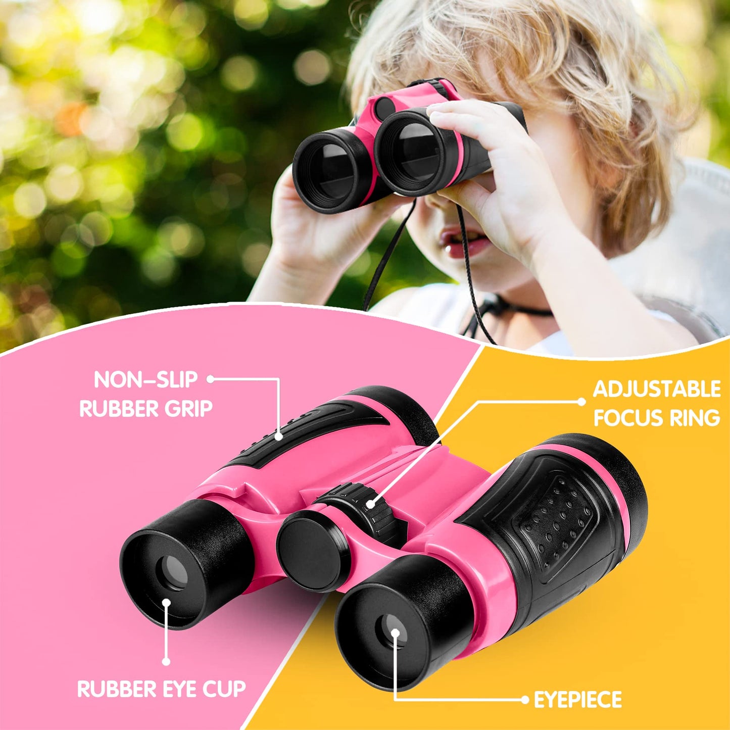 INNOCHEER Kids Explorer Kit - Bug Catcher Kit & Safari Costume for Boys Girls, Outdoor Exploration Set with Butterfly Net Binoculars for Kids 3-12 Years Old (Camouflage Pink)