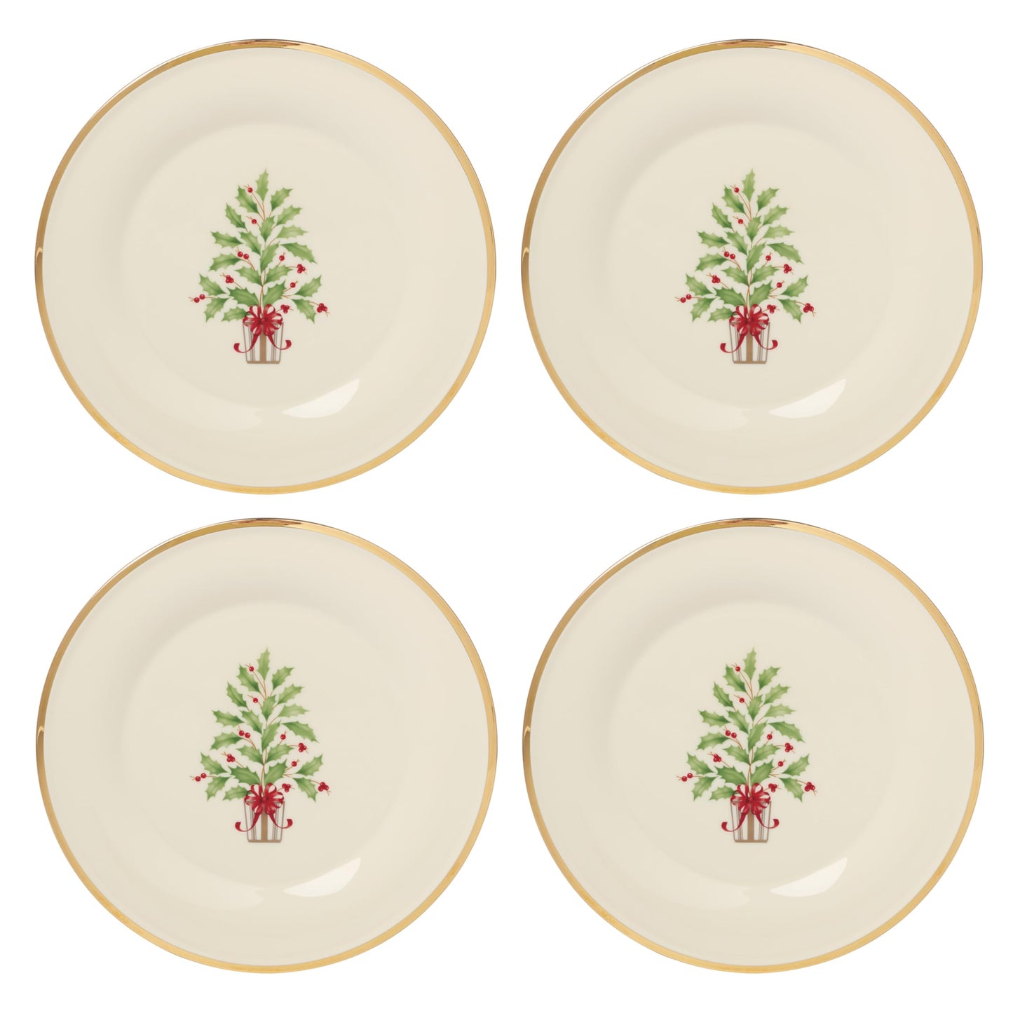 Lenox 897744 Holiday Tree Accent Plates, Service For 4, Christmas Dishes, Dinnerware Set,
