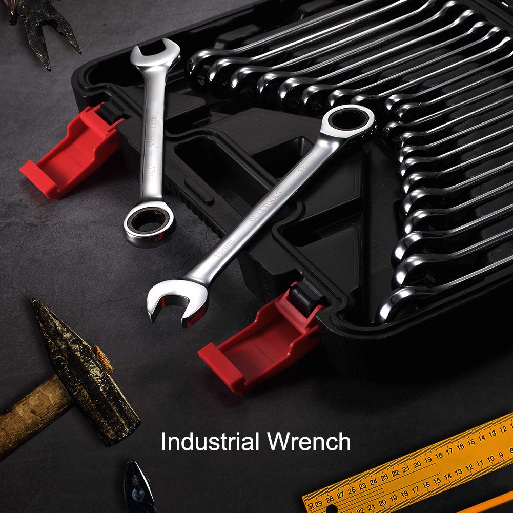 BULLTOOLS 23-Piece Ratchet Wrenches Chrome Vanadium Steel Ratcheting Wrench Set with Metric and SAE 72-Tooth Box End and Open End Standard Wrench Set with Organizer Box