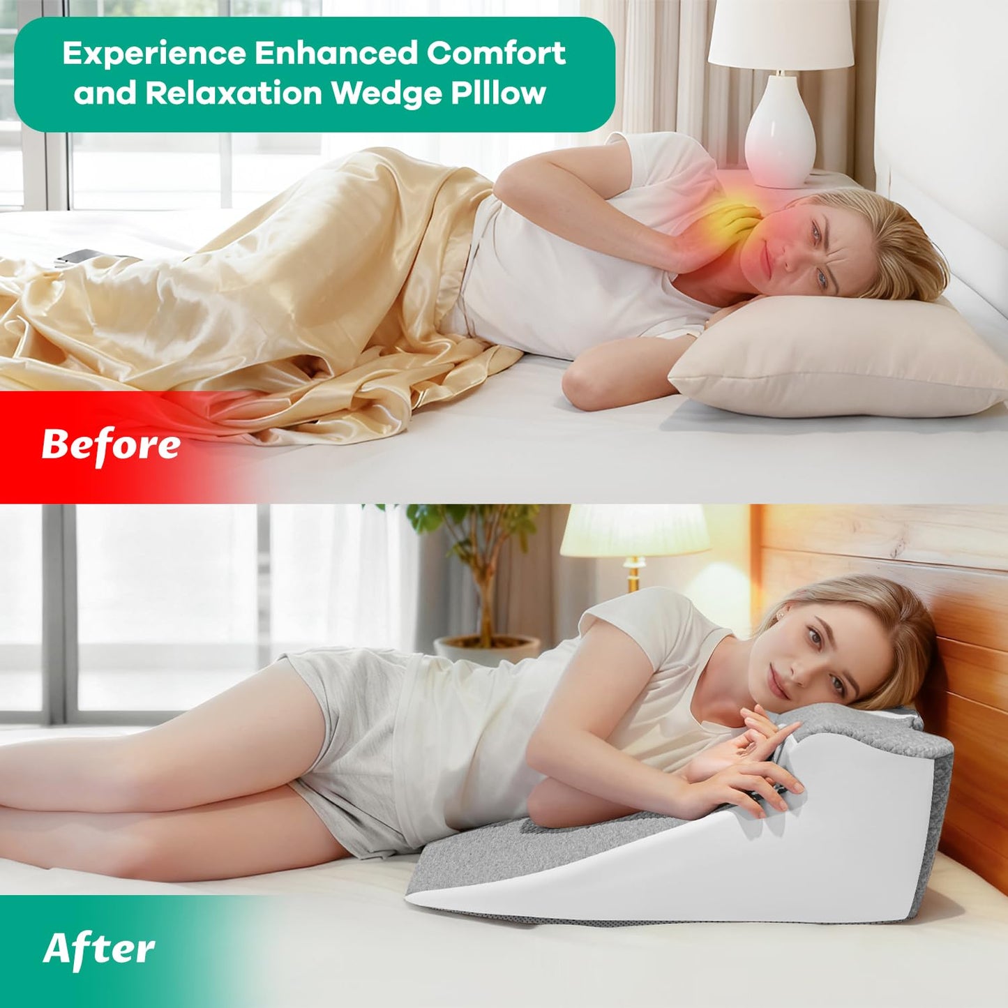 YRuiSofut Bed Snorinator Pillow, Ergonomic Wedge Pillow for Sleep Apnea Memory Foam Reading Pillow for Back, Neck & Head Comfortable Support-Grey
