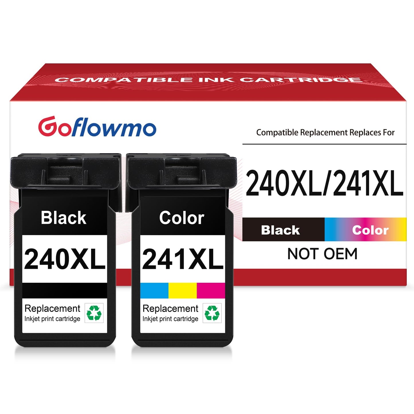 GoFlowmo Remanufactured Ink Cartridge Replacement for Canon 240XL 241XL Combo Pack 240 241 XL Compatible for MG3620 MG3600 MG3520 TS5120 MG2120 MG2220 MG3220 Printer Ink Cartridge(1 Black 1 Color)
