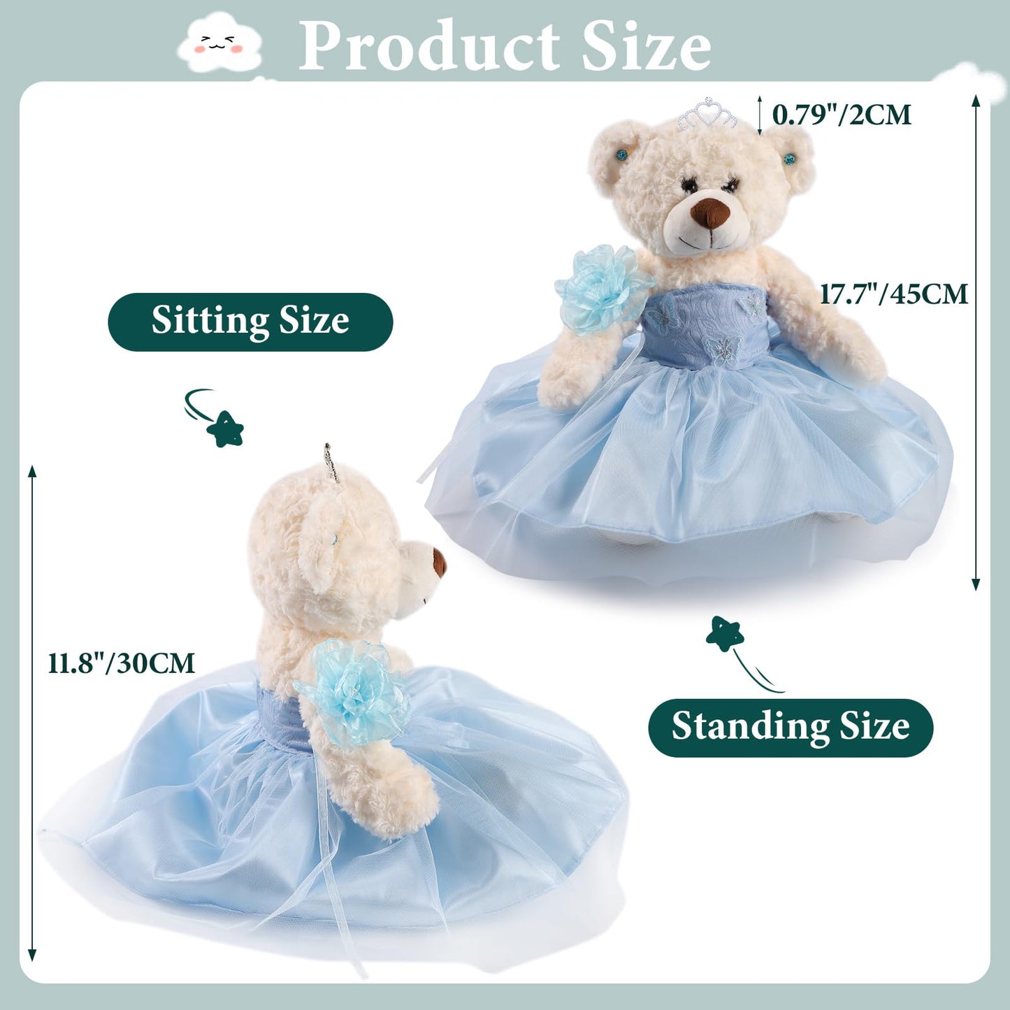 Cisina Quinceanera Doll Quince Teddy Bear with Dress,Quinceanera Decorations for Girls Gifts,OSO De Peluche para 15 Años Con Vestido,Centro De Mesa Muñecas para 15 Años Quinceañeras (Blue)