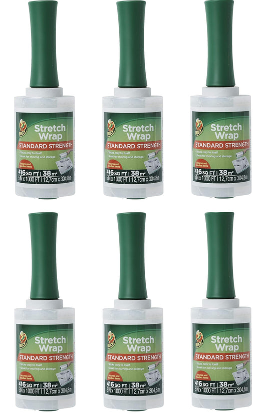Duck Brand Stretch Wrap Roll, Clear, 5 inches by 1000 feet, 285849, Set of 6