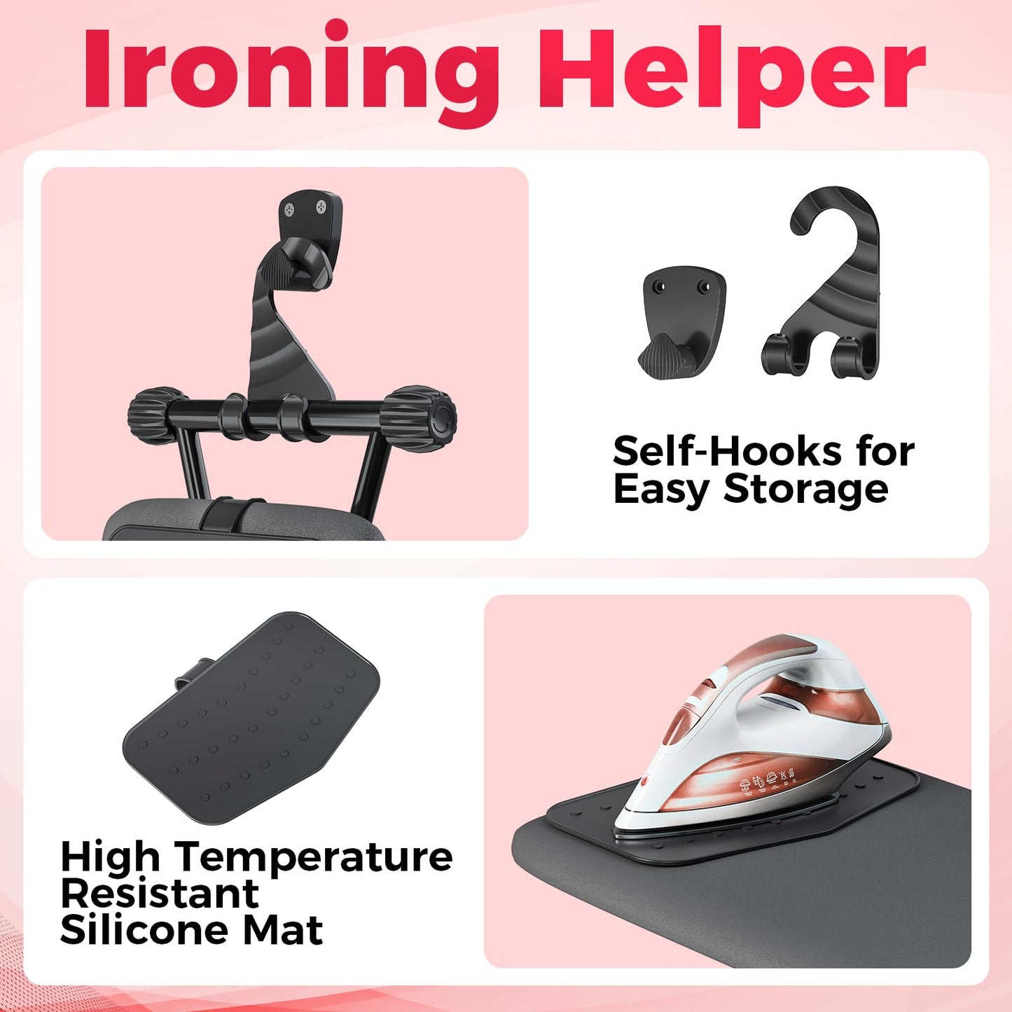 APEXCHASER Ironing Board, Compact Iron Board with Silicon Mat, Foldable Ironing Board with Heat Resistant Cover, 7 Height Adjustable, Space Saver Iron Board,13x43 Black