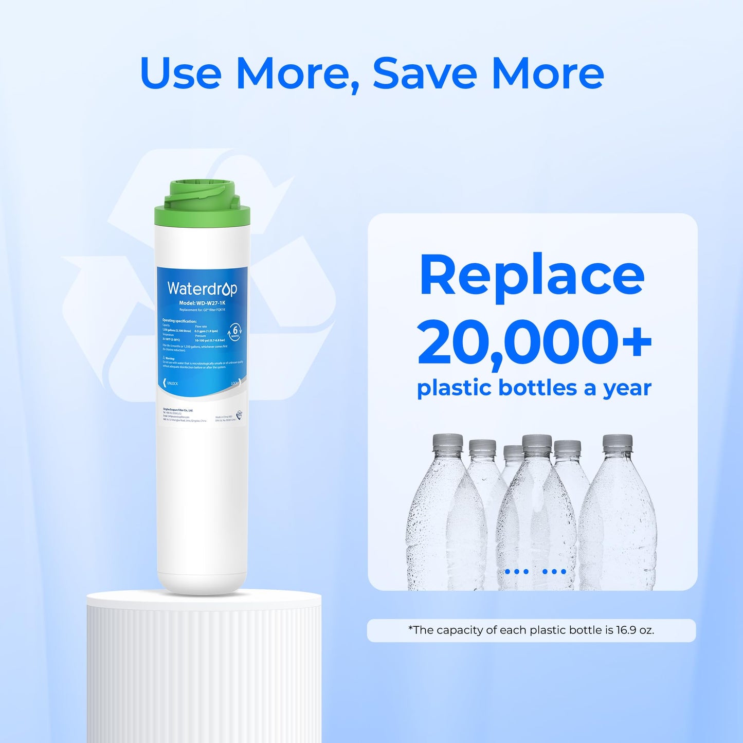 Waterdrop FQK2J Under Sink Water Filter, Replacement for GE FQK2J, FQK1K, Compatible with GE GXK255TBN, 1350 Gallons Dual Flow Drinking Water Replacement Filters, 4 Pack