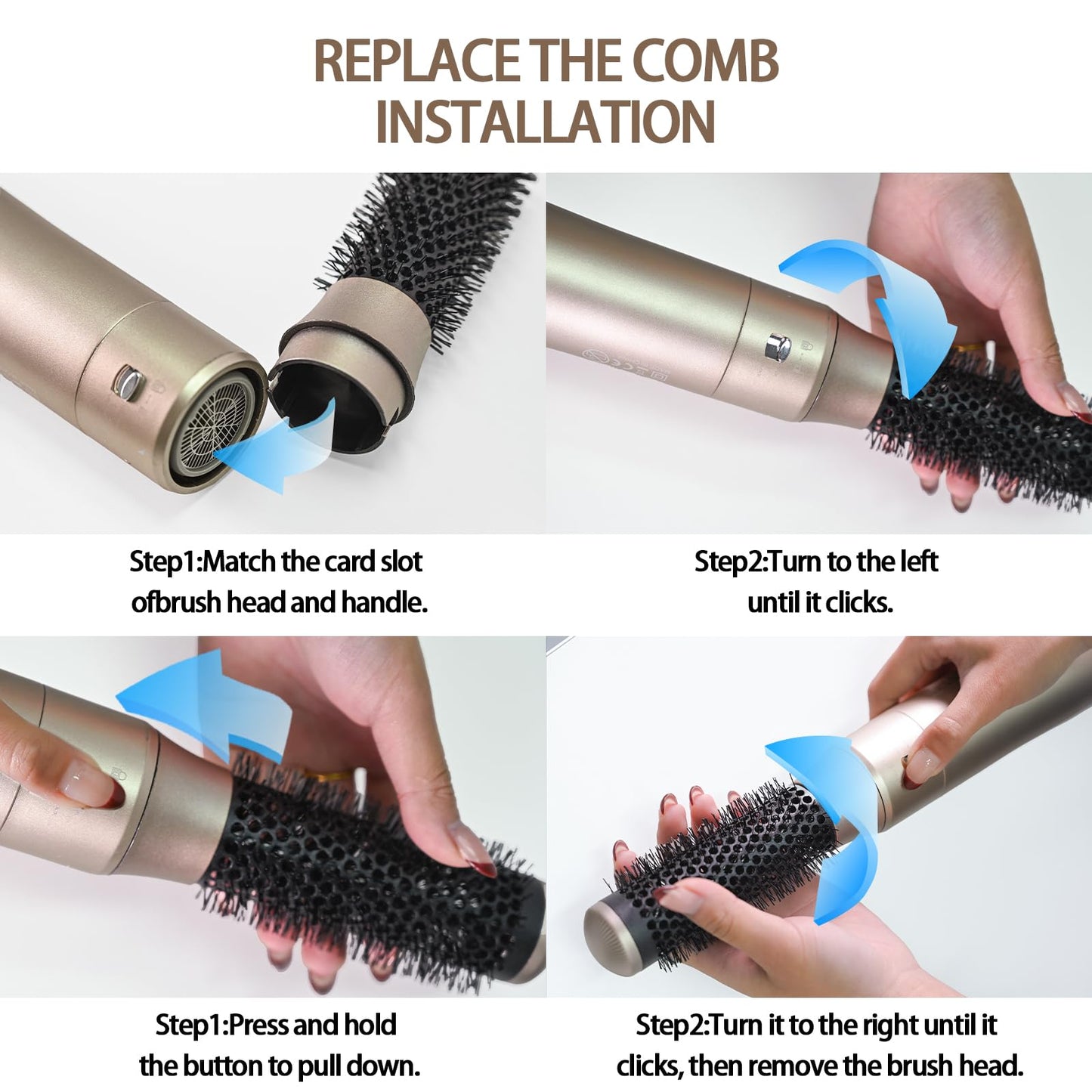 Bo'laiya 5-in-1 Hot-Air Brushes Brush for Straightening, Curling & Styling, Detachable & Interchangeable Brush Head, Negative Ionic Technology, for All Hair Types,Protective Glove Included