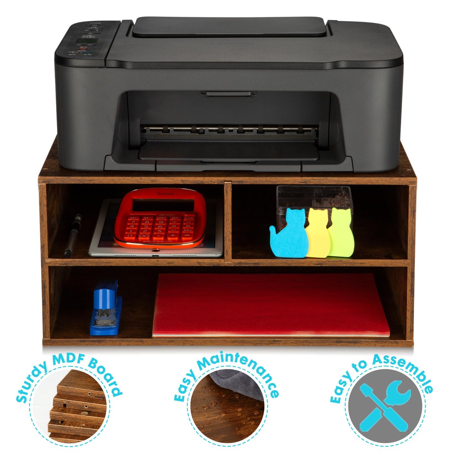 EMERIT Printer Stand Shelf with Storage Wood Desk Paper Organizer for Home/Office, Printer Riser, 2 Tier
