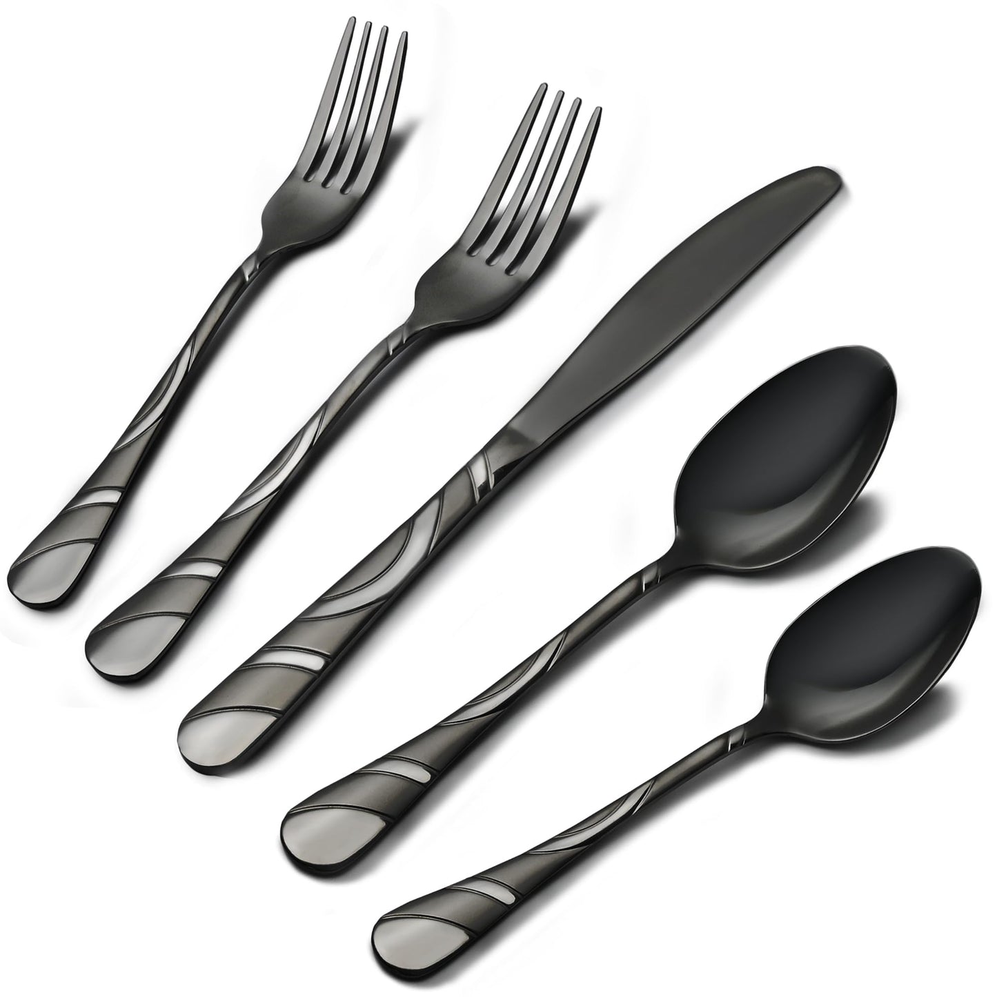 Black Silverware Set for 8, 18/0 Stainless Steel 40-Piece Frosted & Mirror Finish Flatware Set, Modern Cutlery Set for Wedding Restaurant Housewarming Party Event Serving For 8